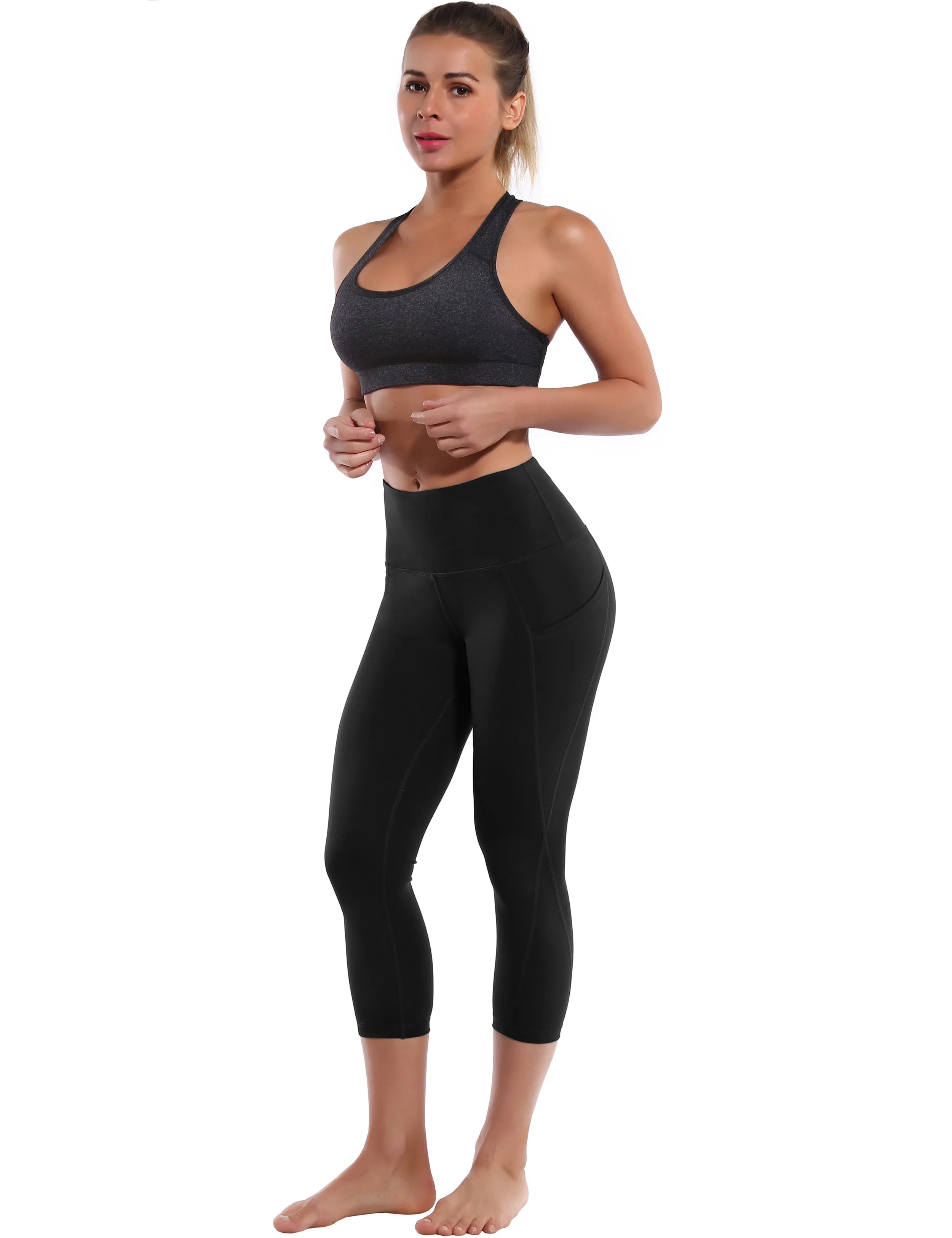 19 High Waist Side Pockets Capris black_yogastudio