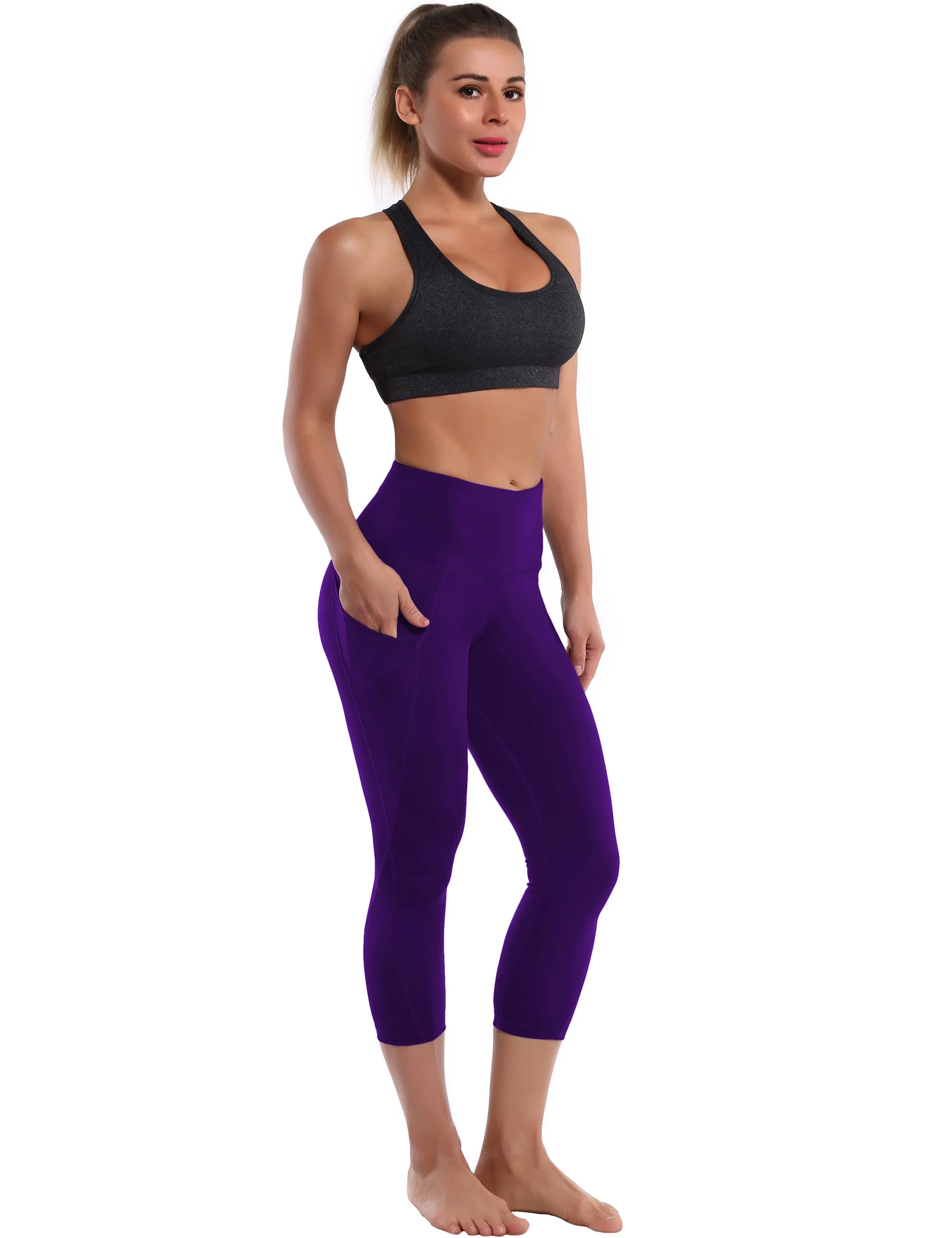 19 High Waist Side Pockets Capris eggplantpurple_yogastudio