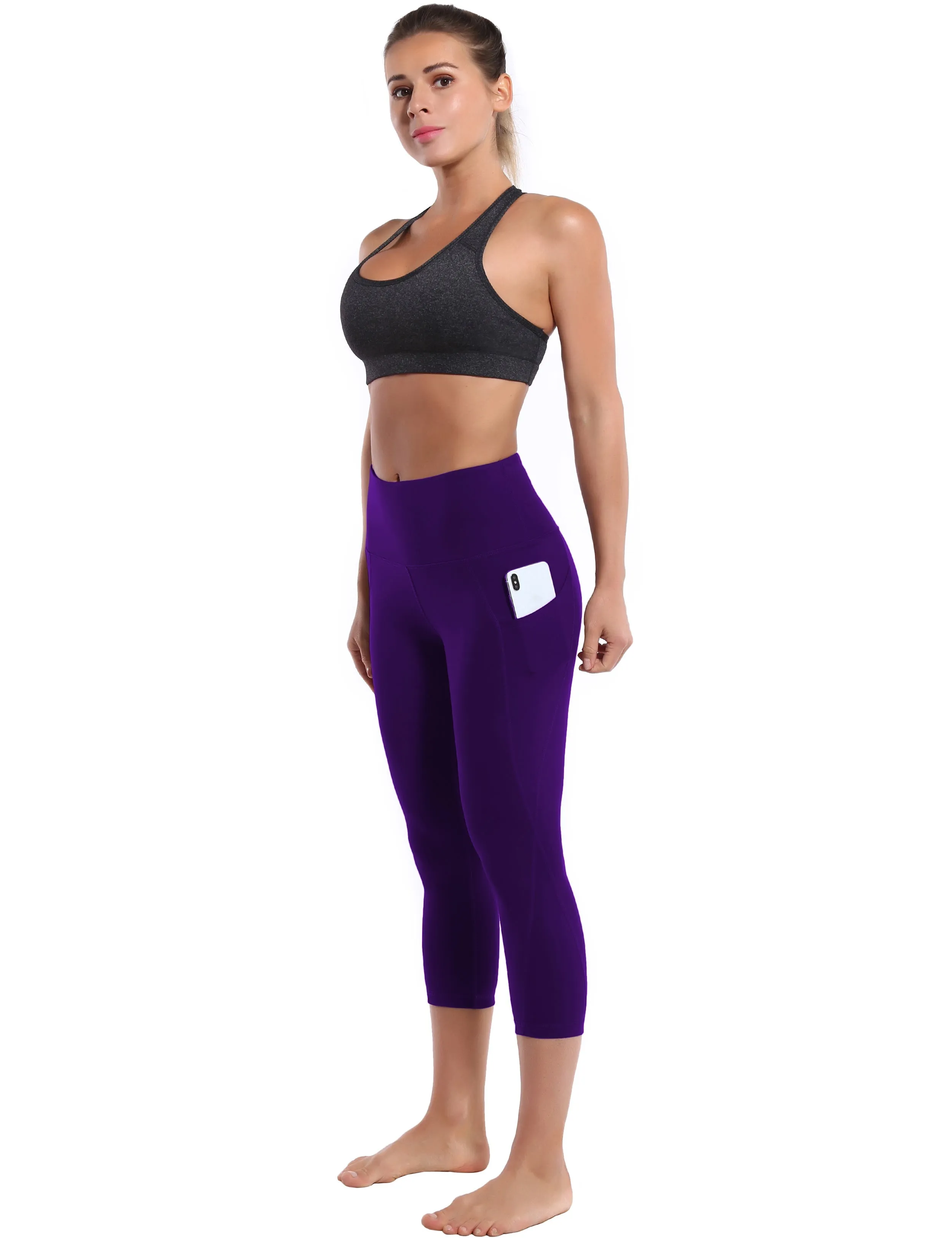 19 High Waist Side Pockets Capris eggplantpurple_yogastudio