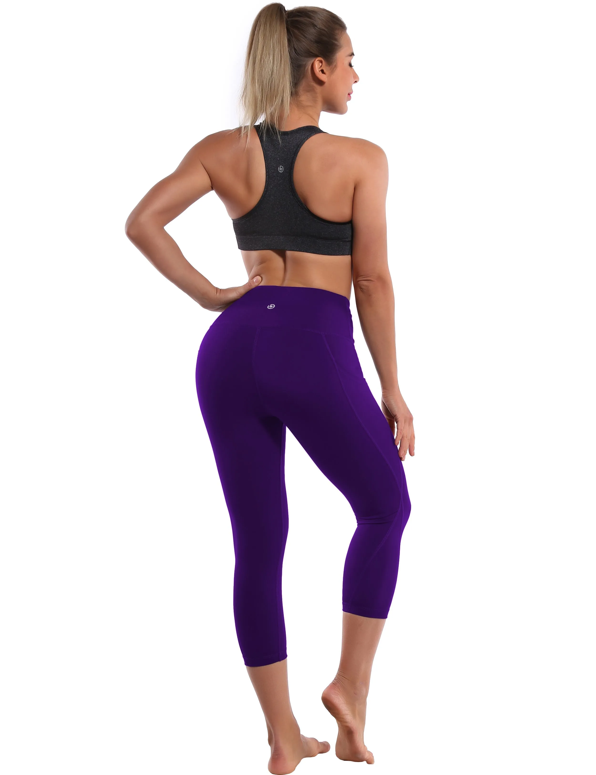 19 High Waist Side Pockets Capris eggplantpurple_yogastudio