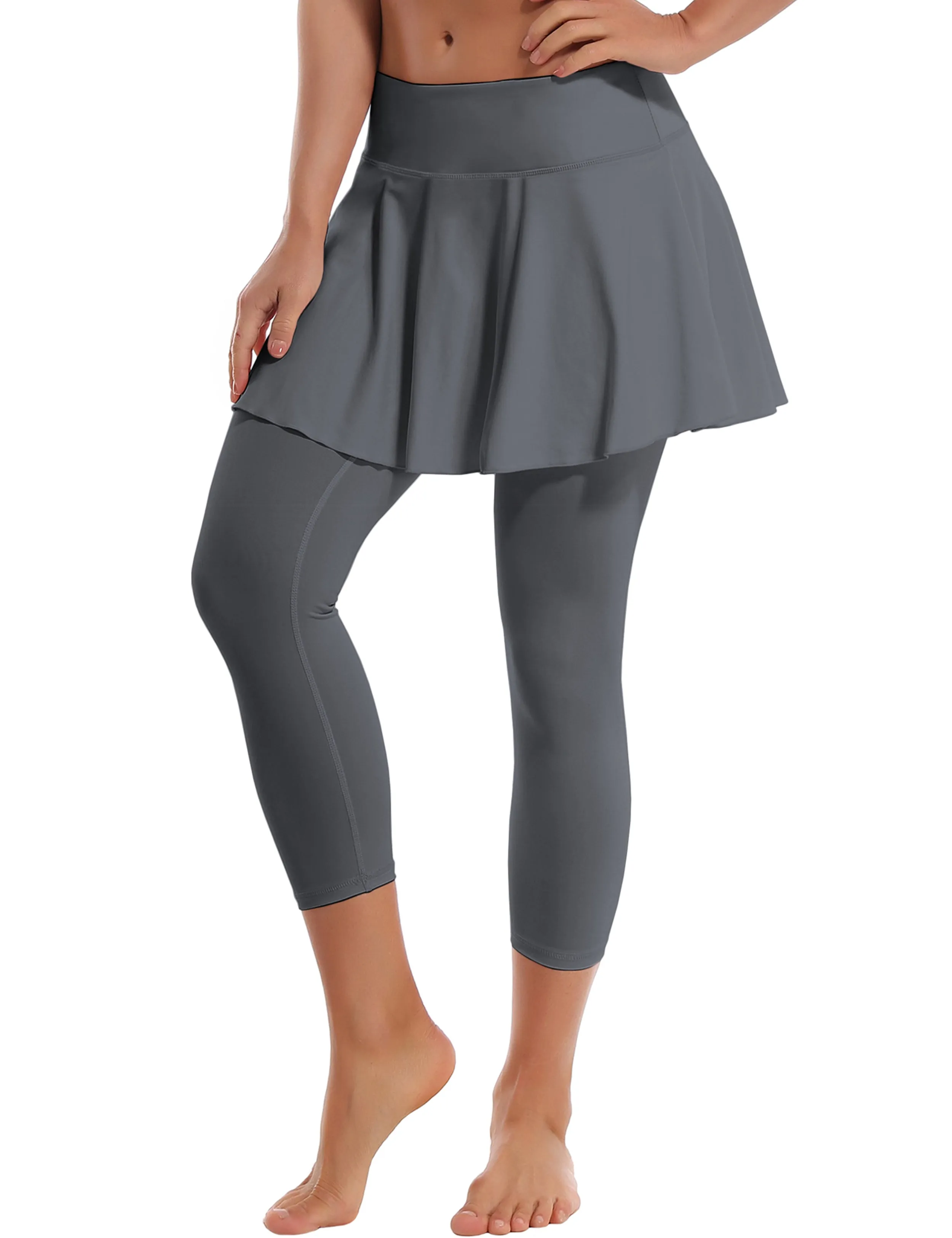 19" Capris Tennis Golf Skirted Leggings with Pockets gray