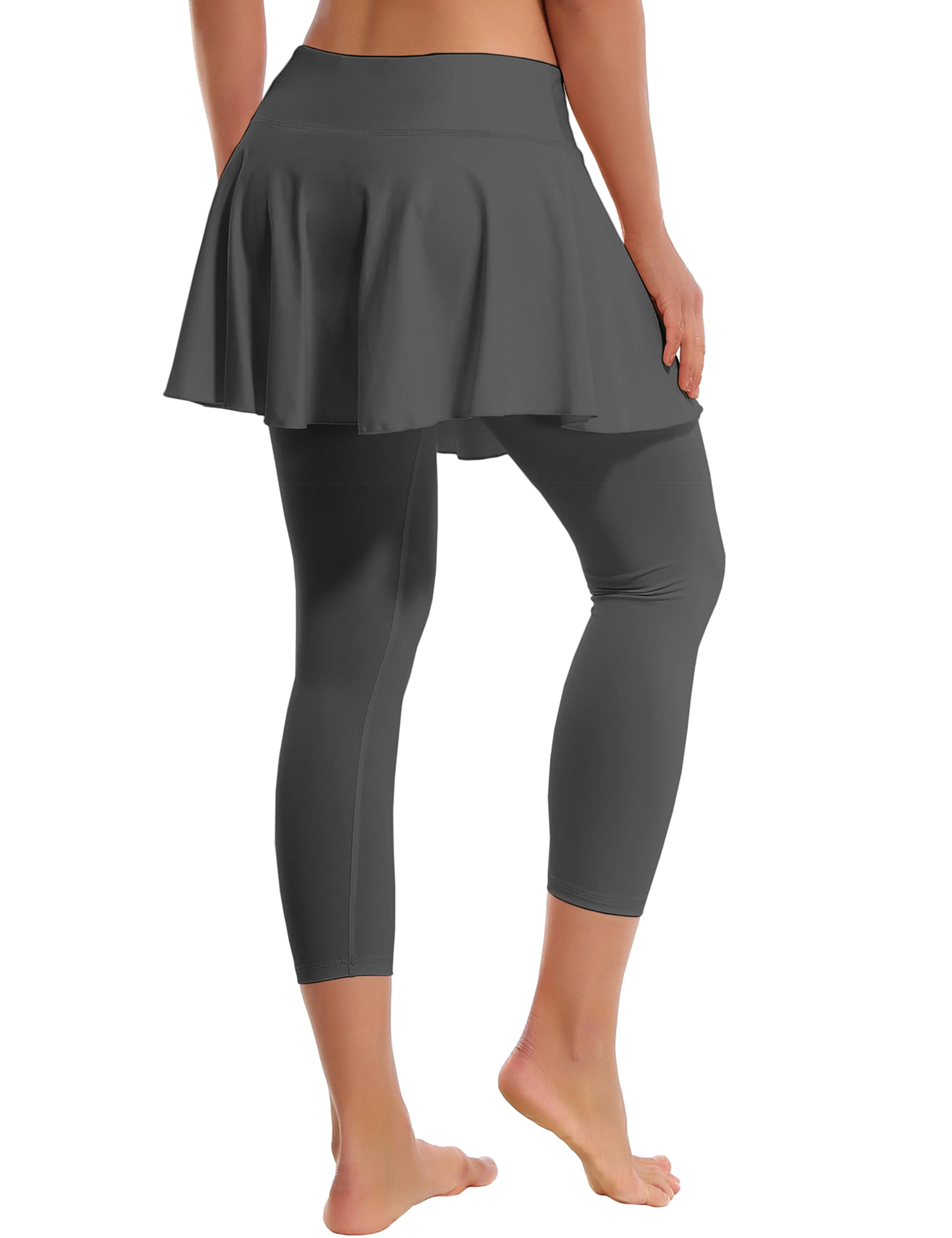 19" Capris Tennis Golf Skirted Leggings with Pockets shadowcharcoal