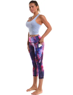 19" High Waist Printed Side Pockets Capris galaxy