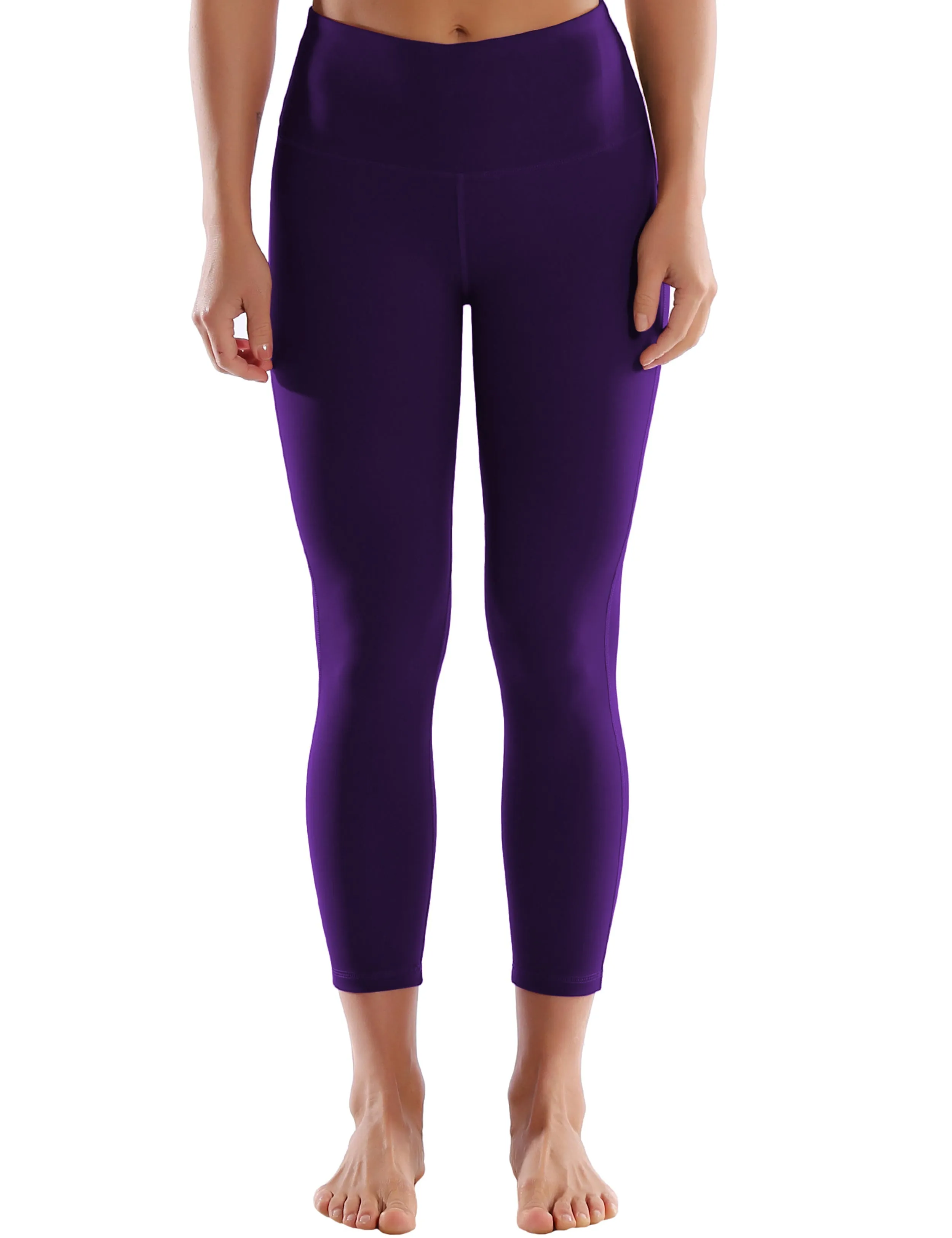 22 High Waist Side Line Capris eggplantpurple_yogastudio