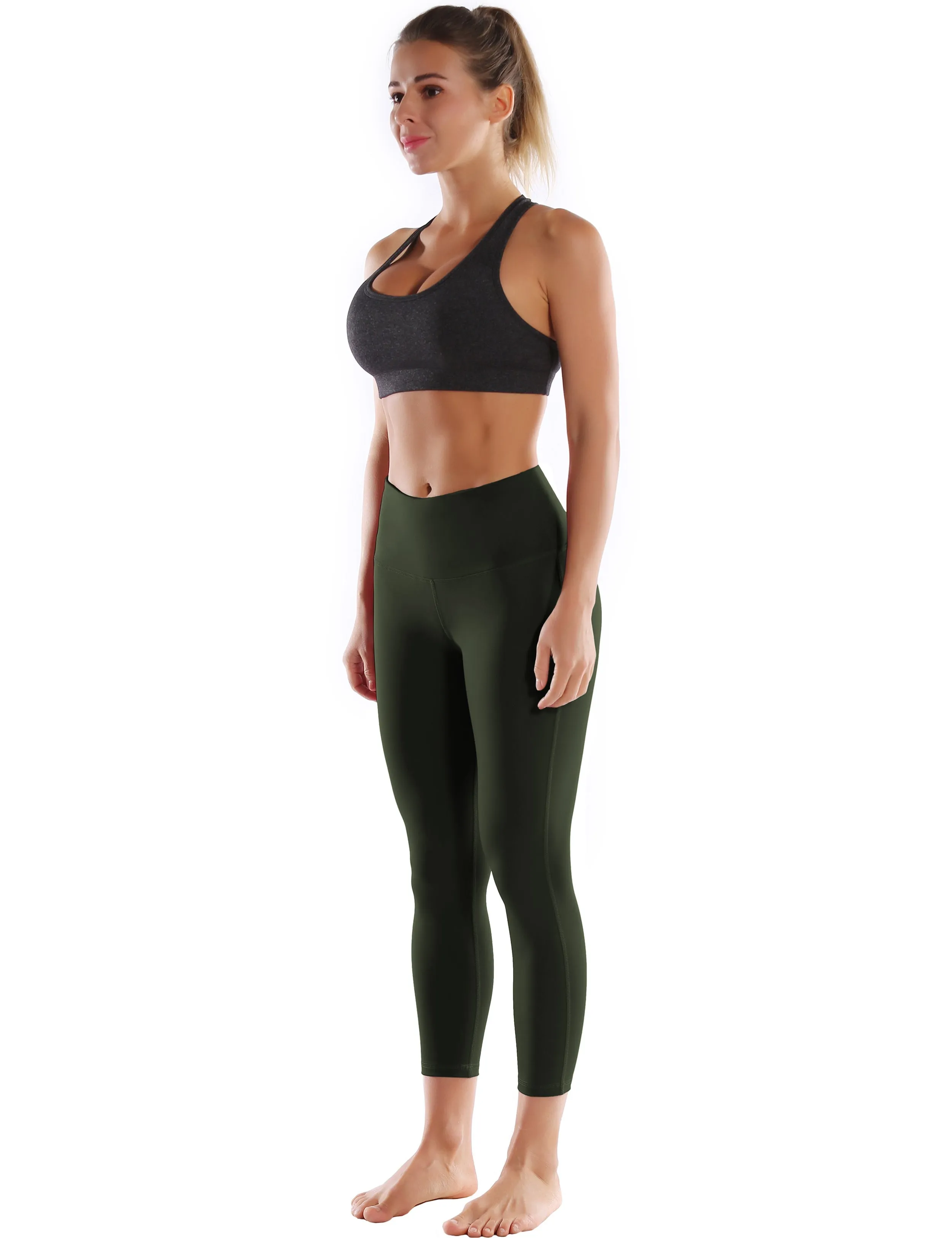 22 High Waist Side Line Capris olivegray_yogastudio