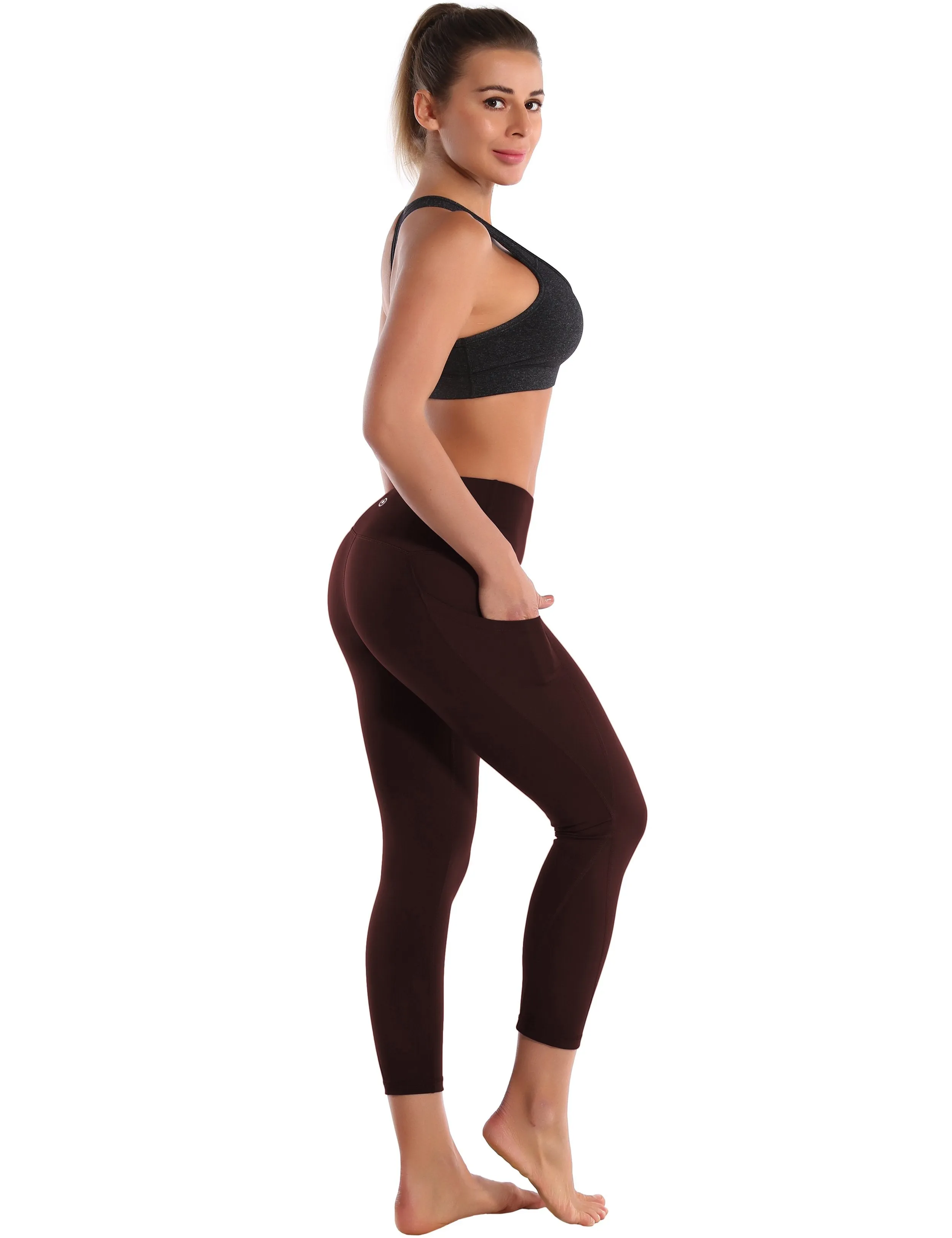 22 High Waist Side Pockets Capris mahoganymaroon ins_yogastudio