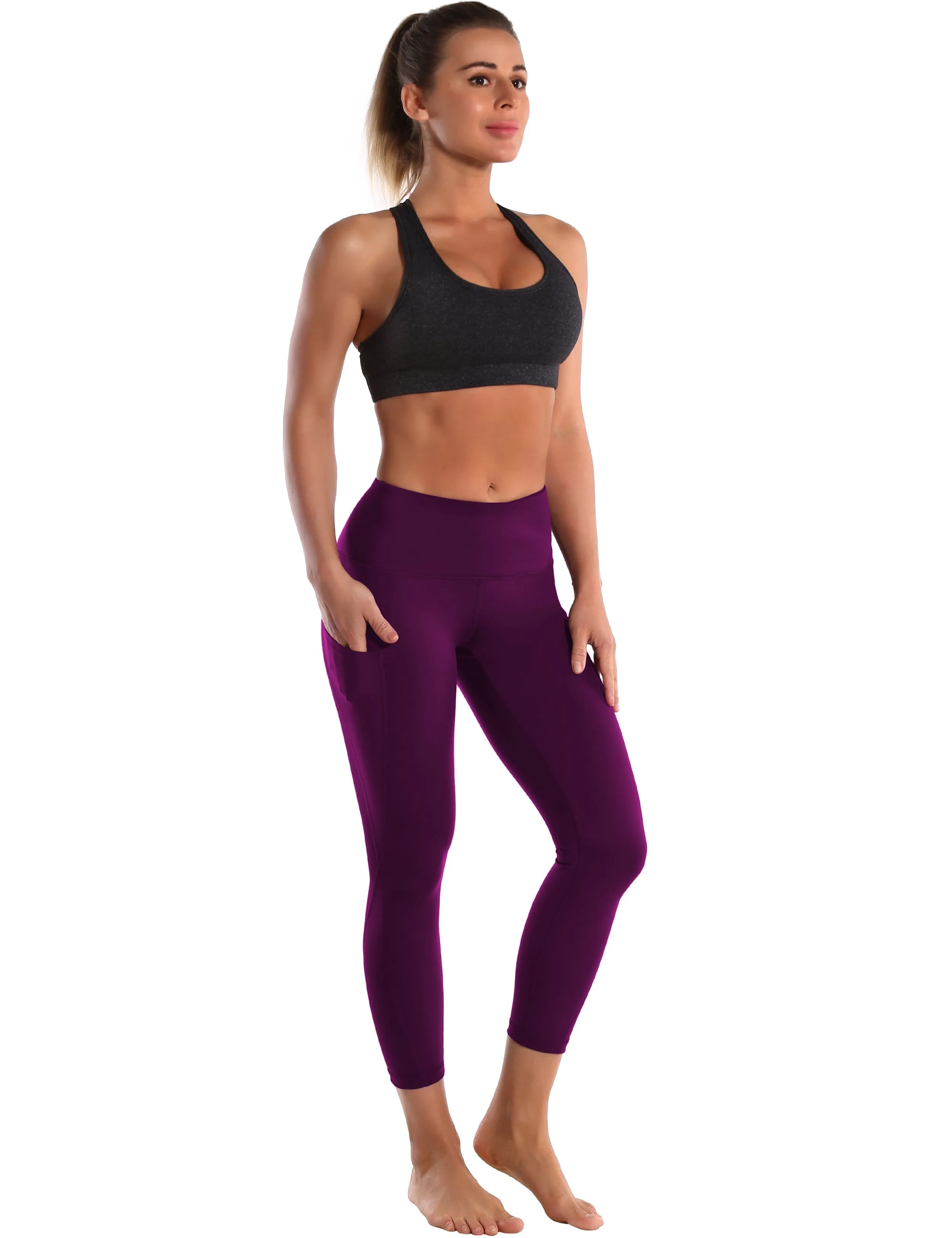 22 High Waist Side Pockets Capris plum_yogastudio