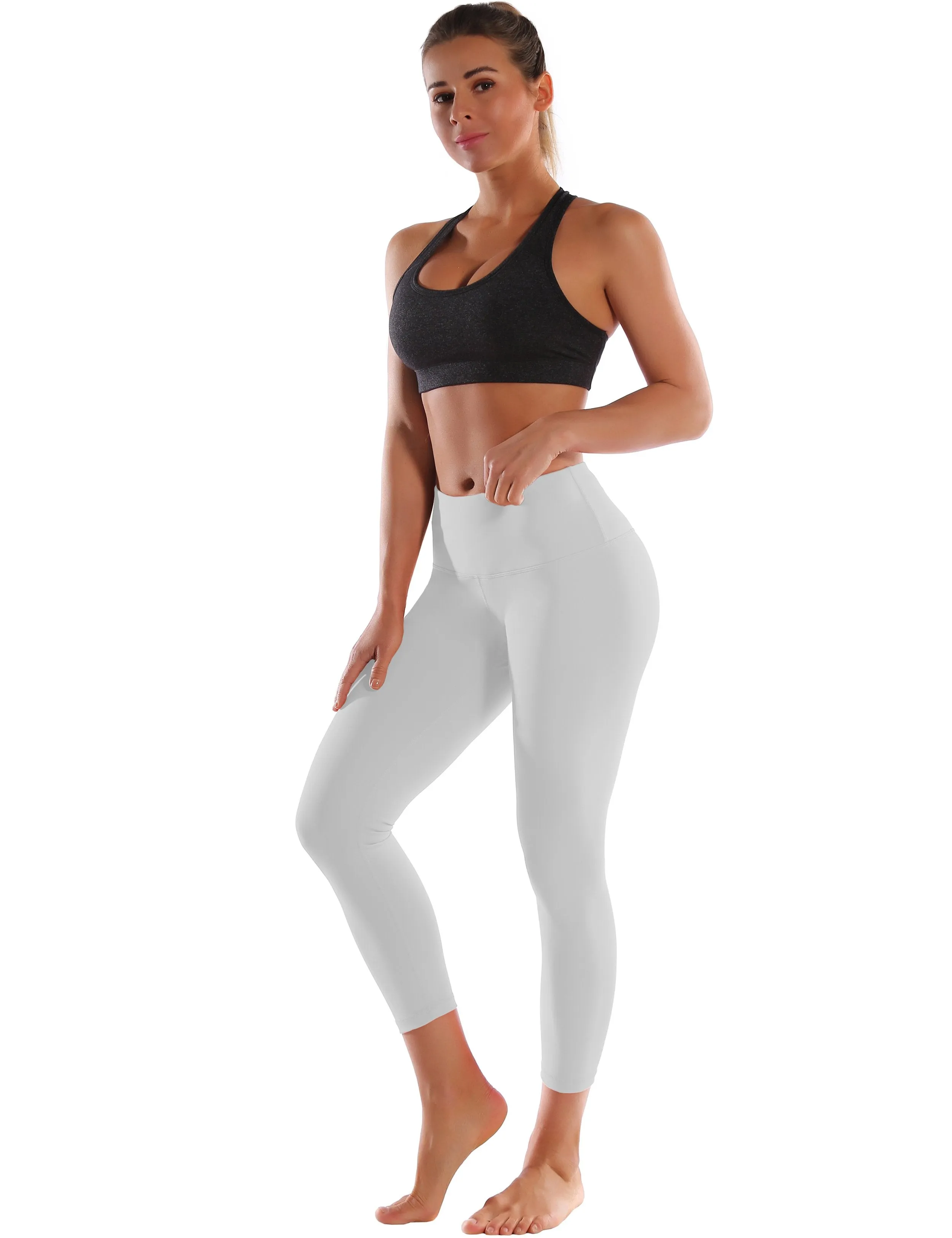 22" High Waist Crop Tight Capris lightgray ins