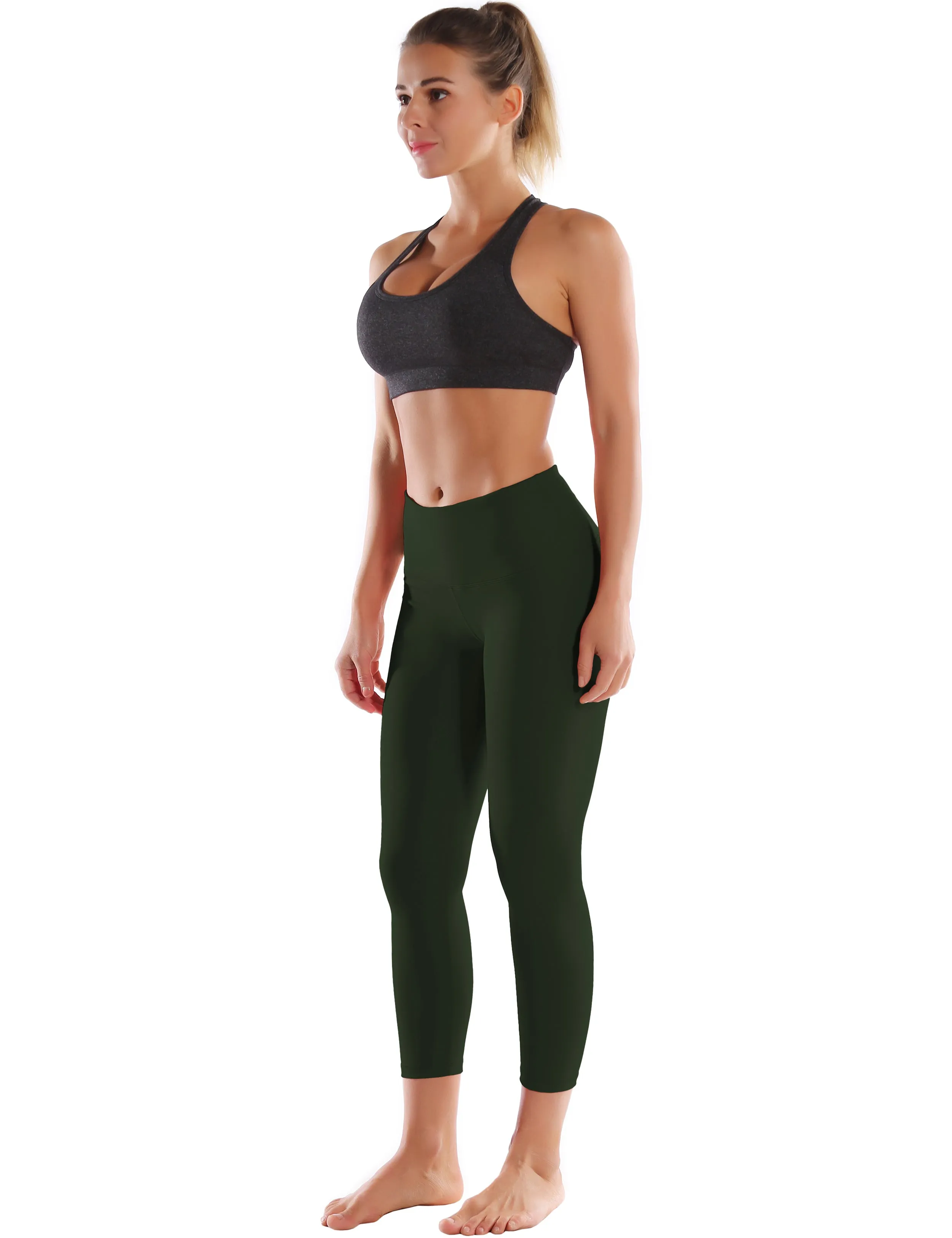 22" High Waist Crop Tight Capris olivegray