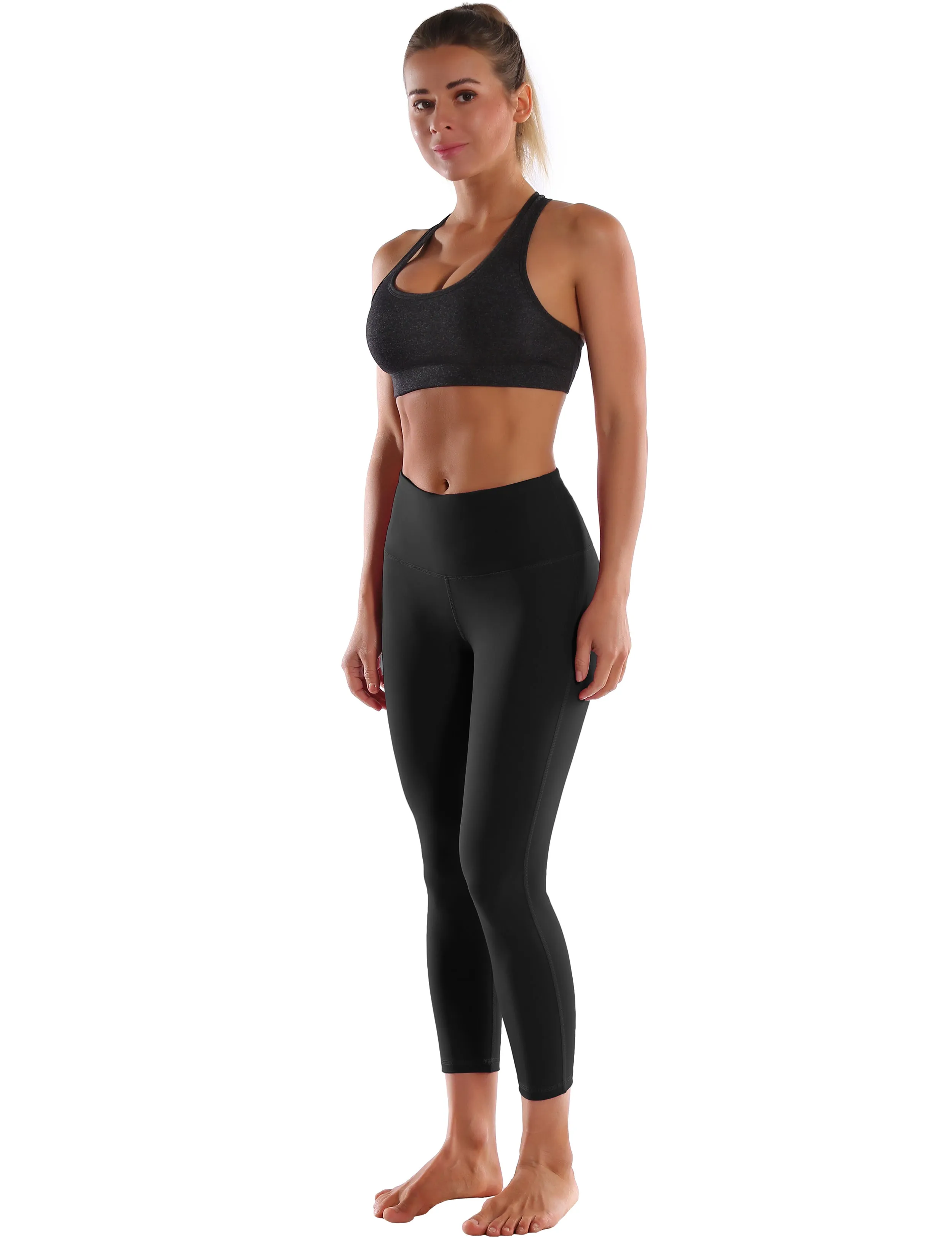 22" High Waist Side Line Capris black