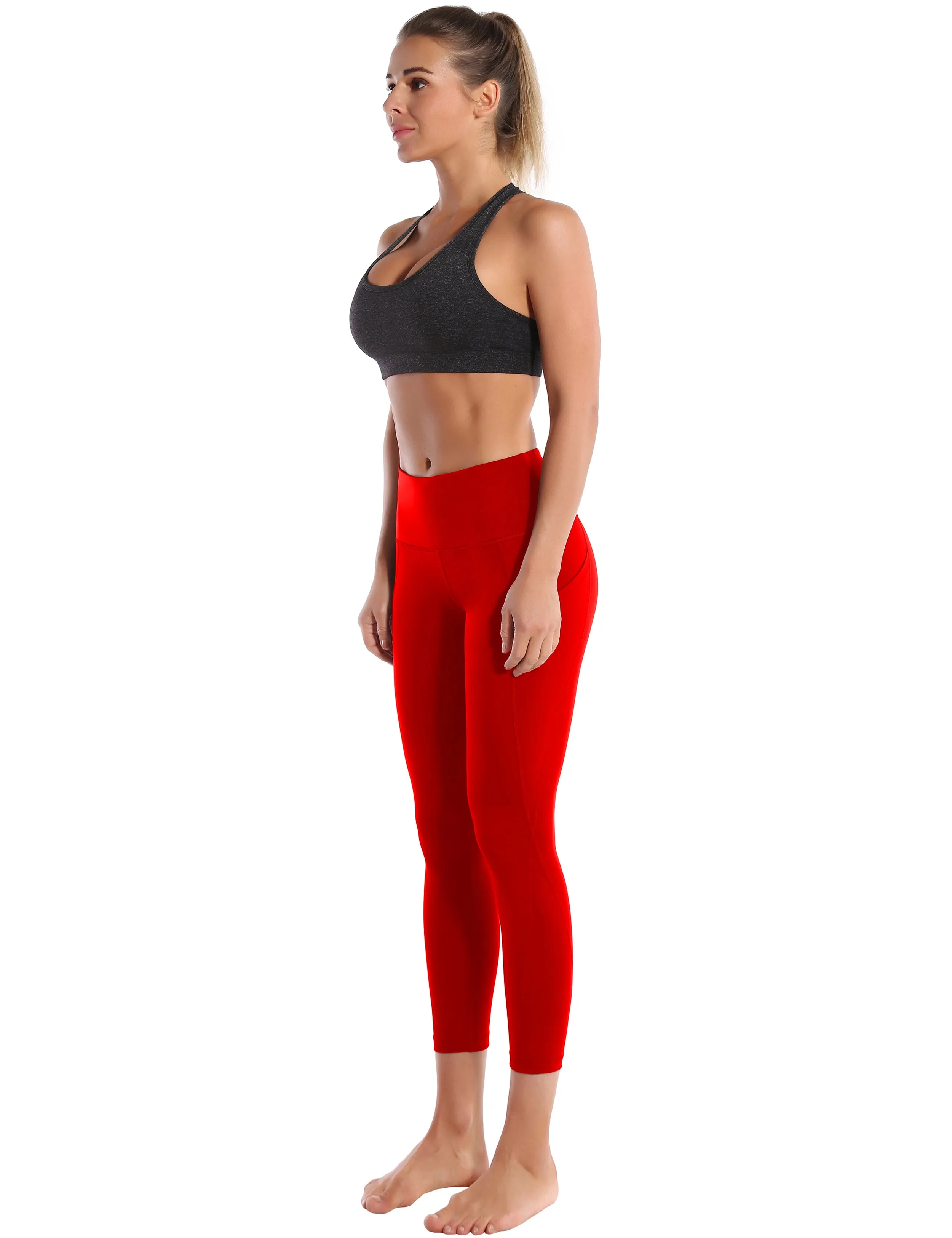 22" High Waist Side Pockets Capris scarlet