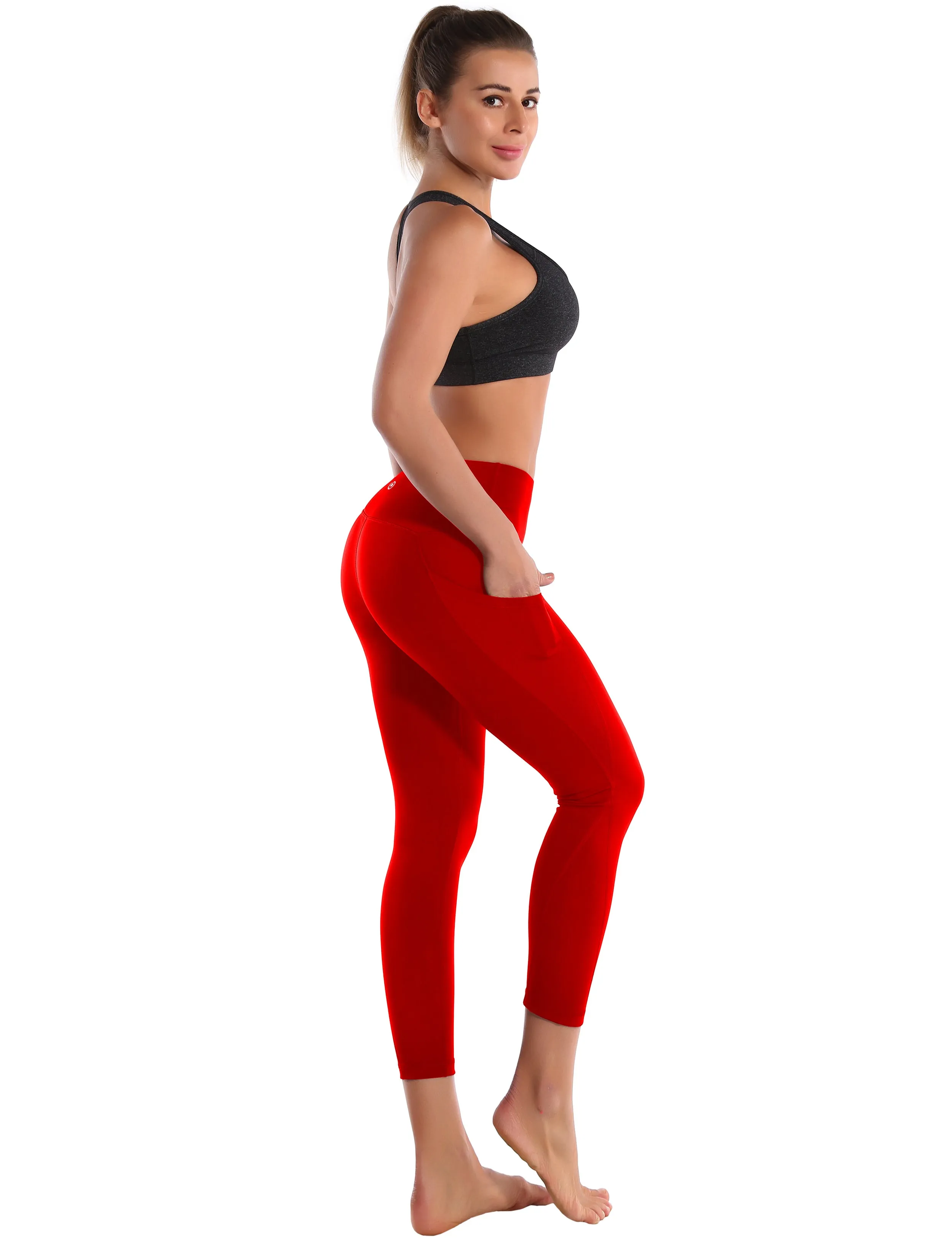 22" High Waist Side Pockets Capris scarlet