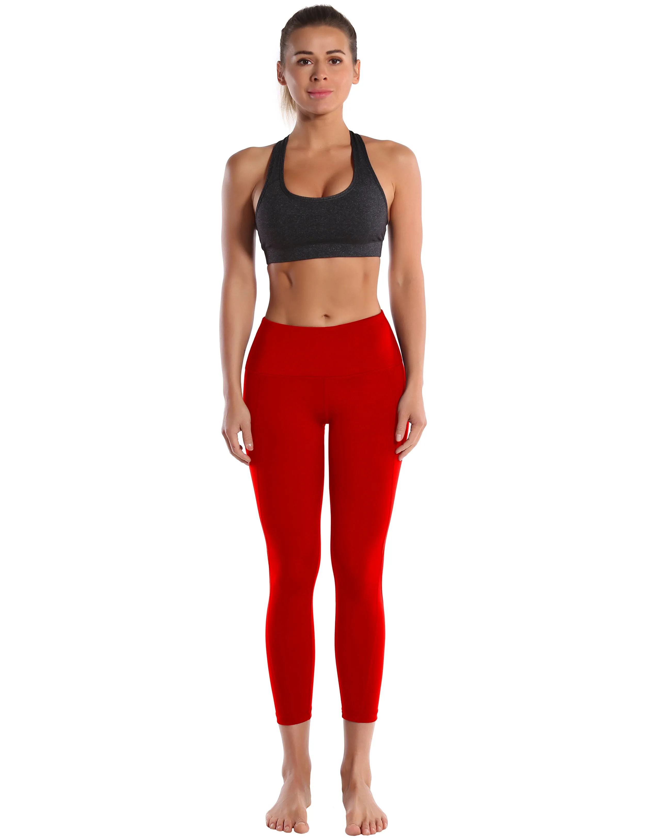 22" High Waist Side Pockets Capris scarlet