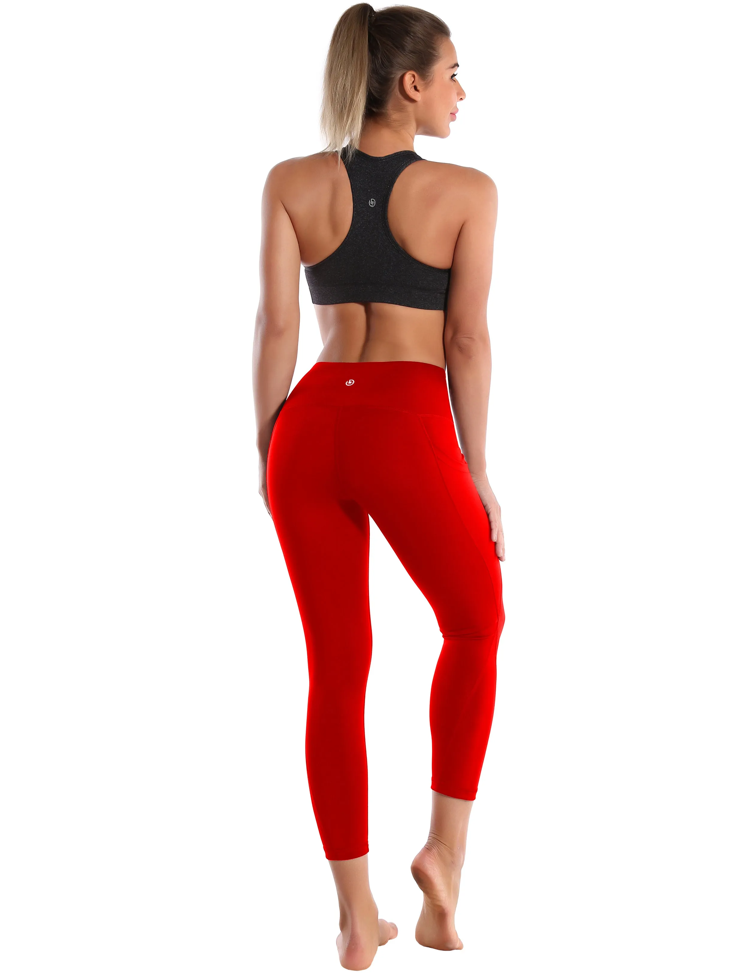 22" High Waist Side Pockets Capris scarlet