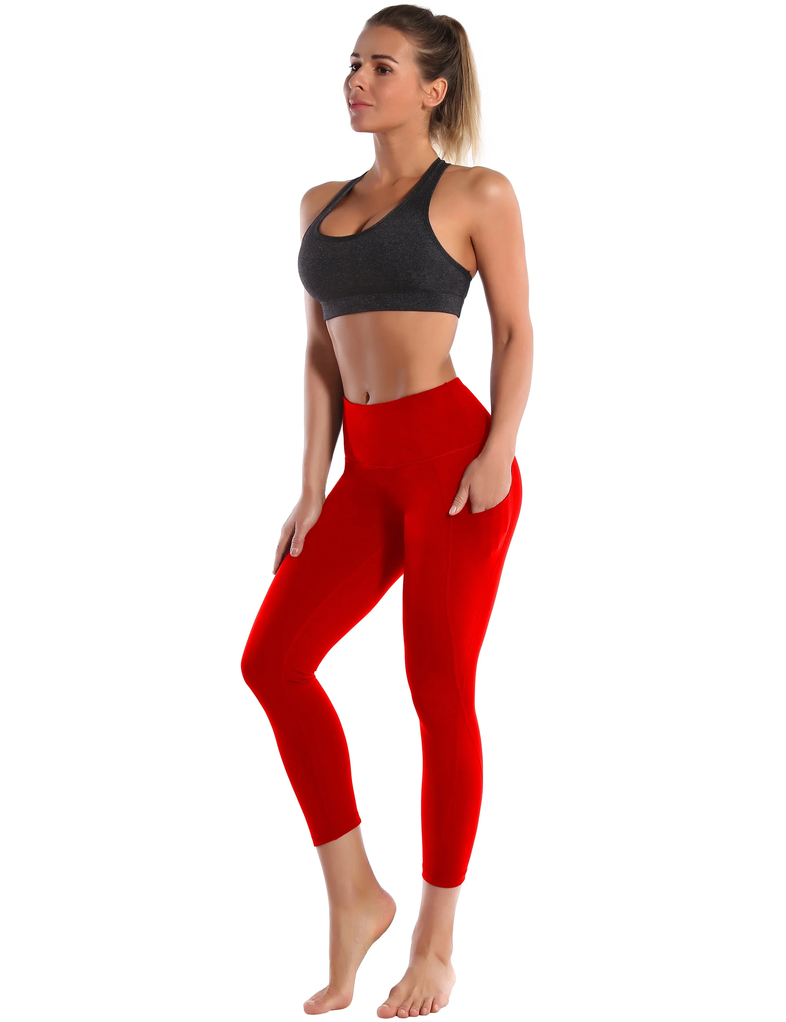 22" High Waist Side Pockets Capris scarlet