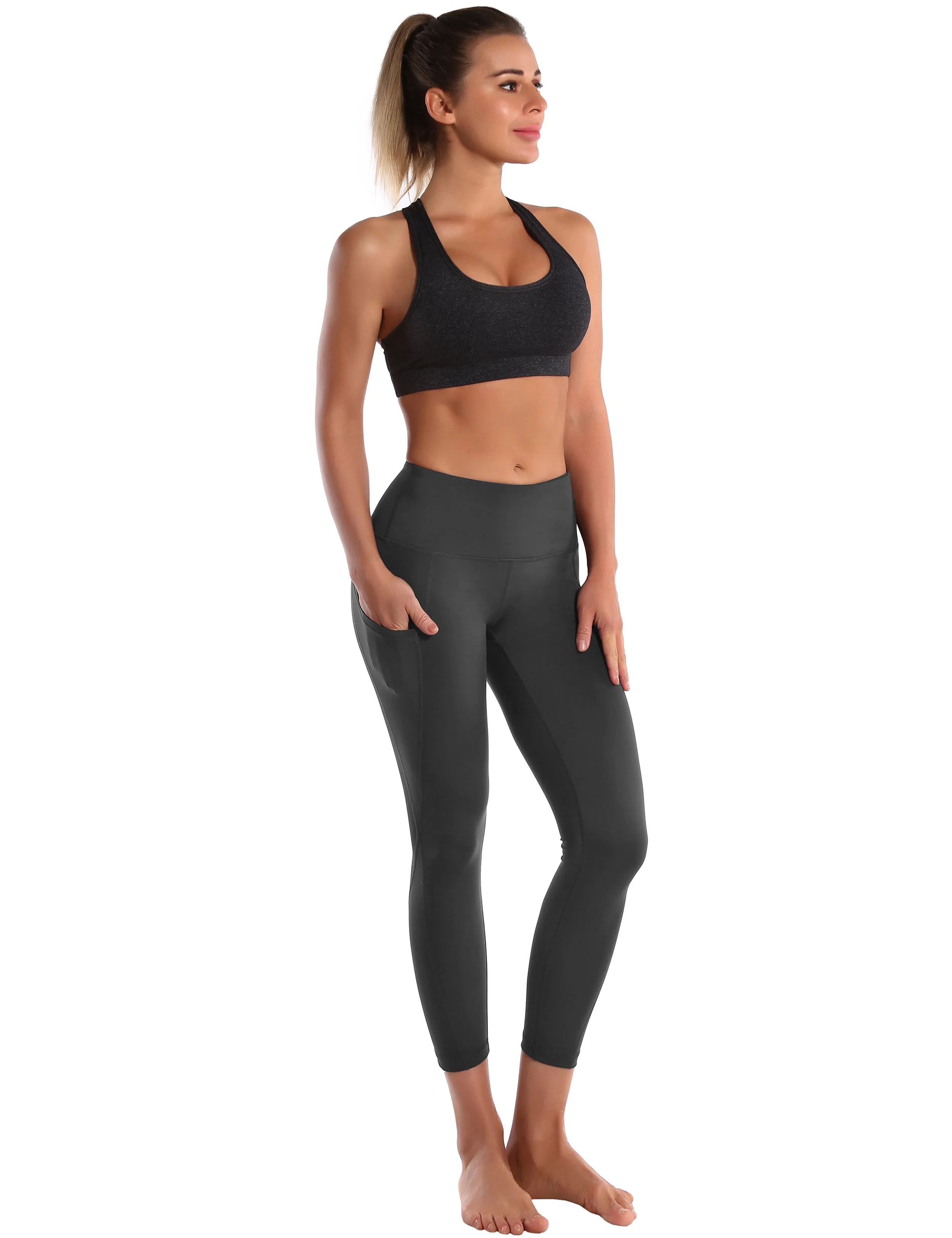 22" High Waist Side Pockets Capris shadowcharcoal