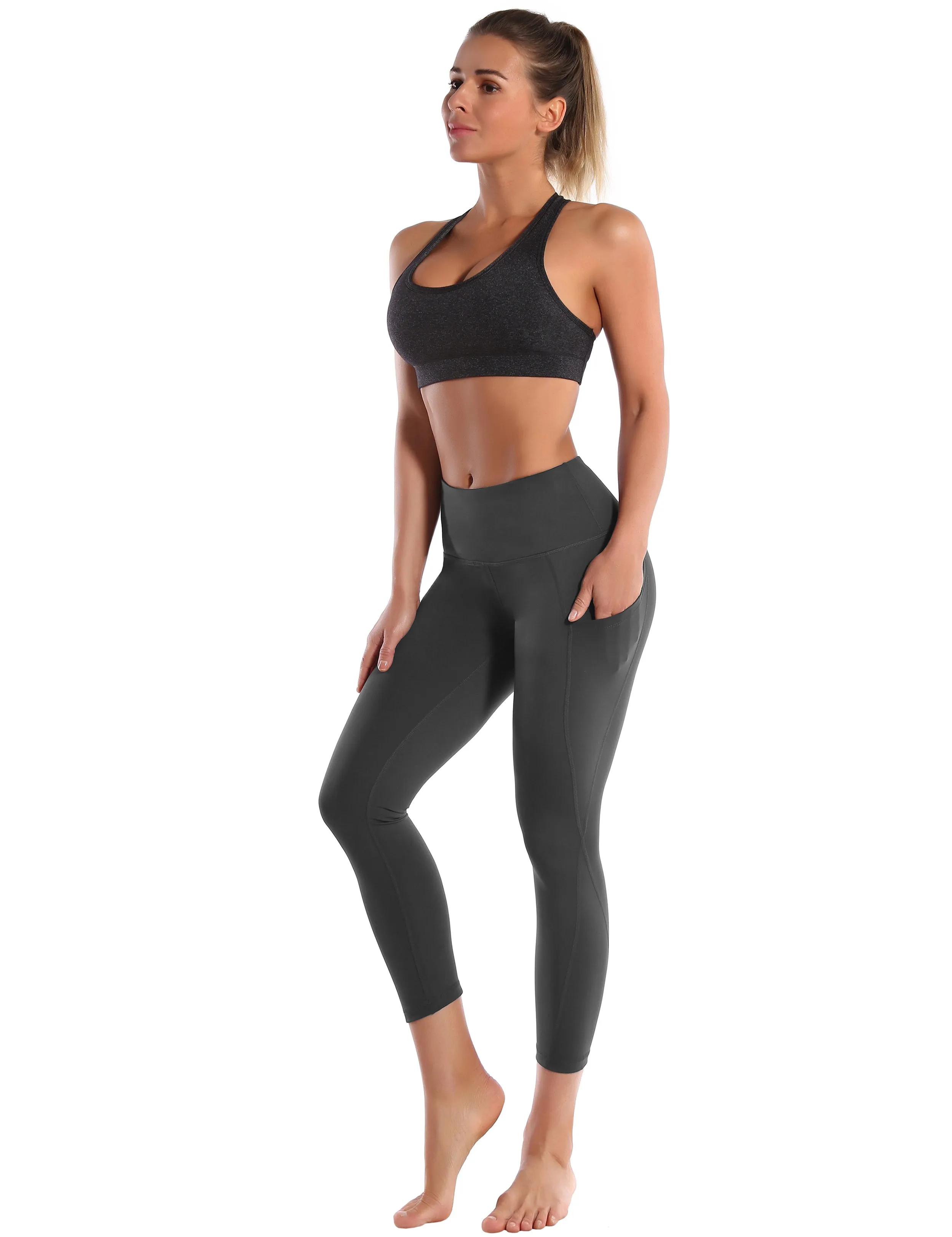 22" High Waist Side Pockets Capris shadowcharcoal