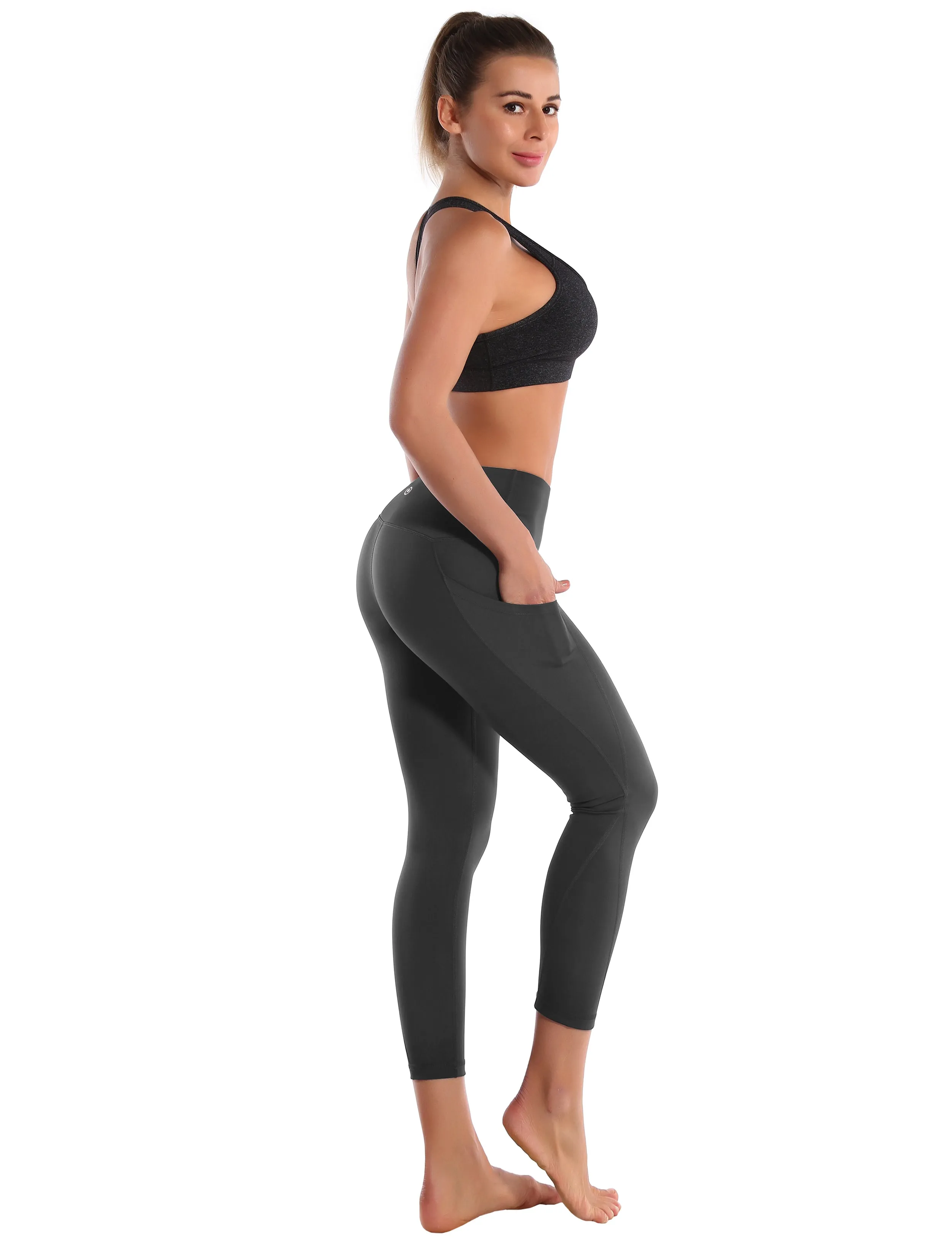 22" High Waist Side Pockets Capris shadowcharcoal