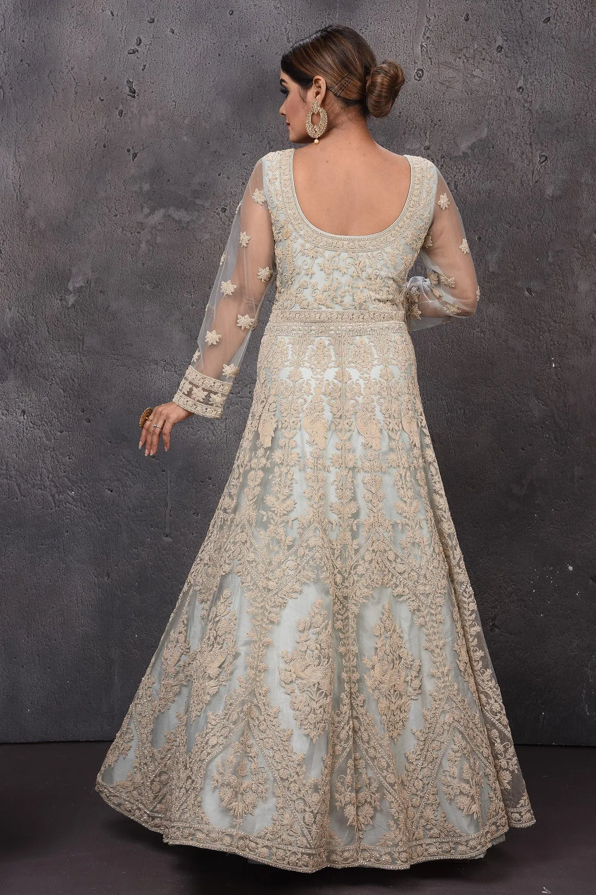 502826 Powder Blue Embroidered Anarkali Suit with Dupatta