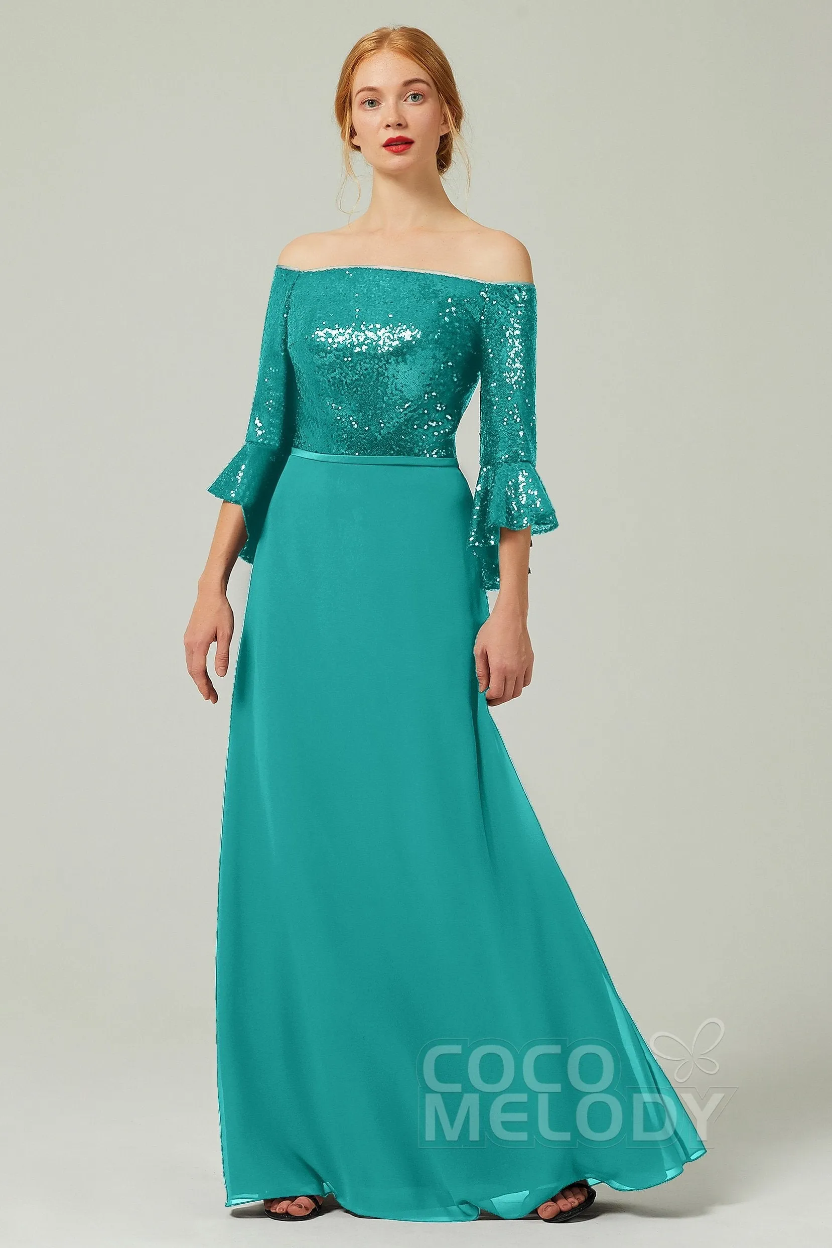 A-Line Floor Length Chiffon Sequined Bridesmaid Dress Formal Dresses CB0336