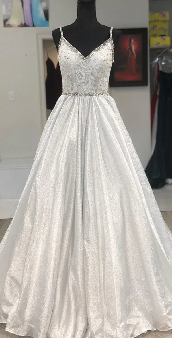 A-line Popular Long Prom Dresses, 2020 Prom Dresses, Lace Prom Dresses