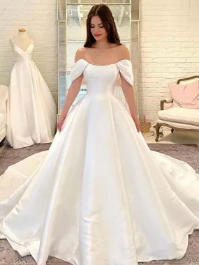 A-line Satin Off the Shoulder Princess Beach Dream Vintage Long Wedding Dresses WD545