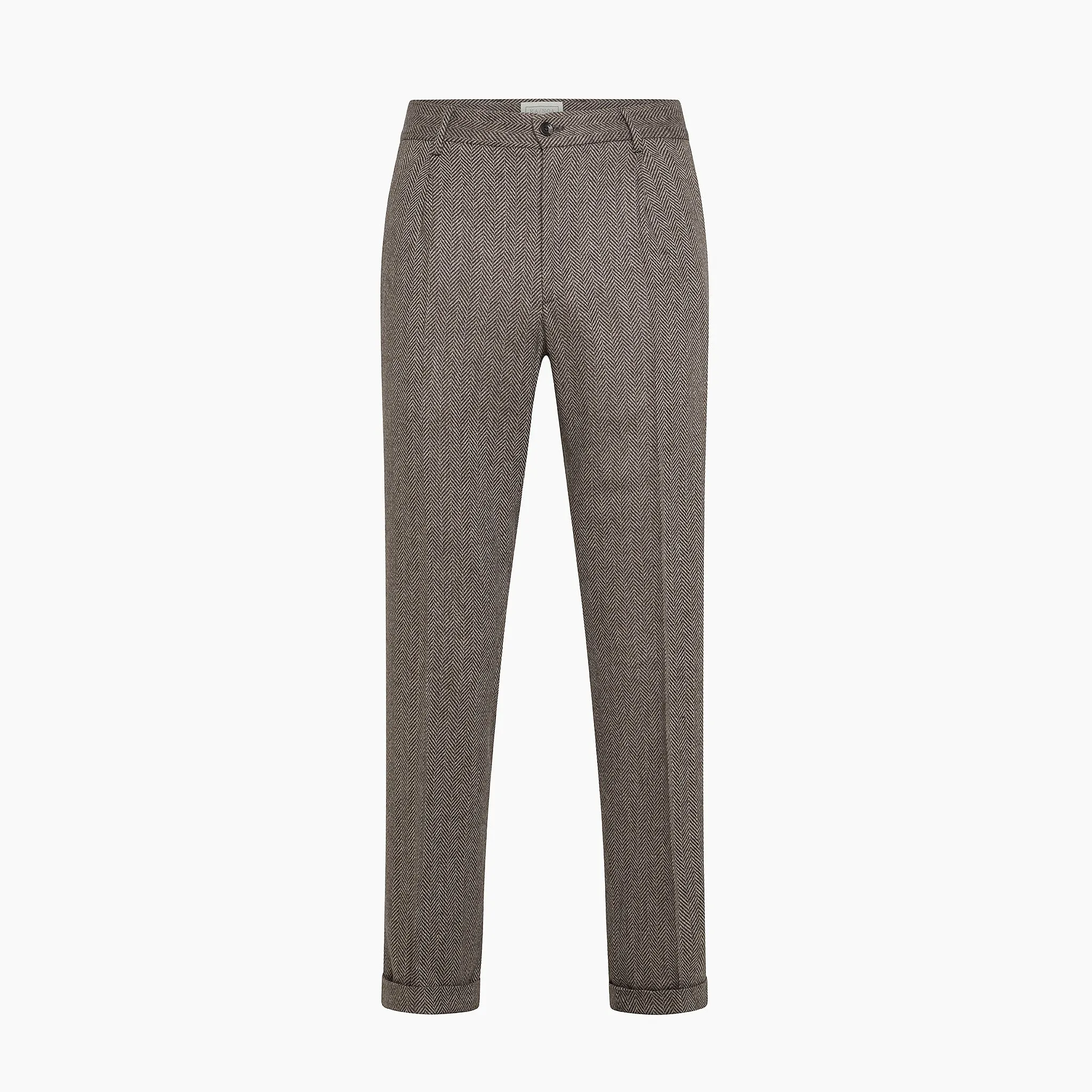 Alain Pleated Chino in Herringbone Archivio wool