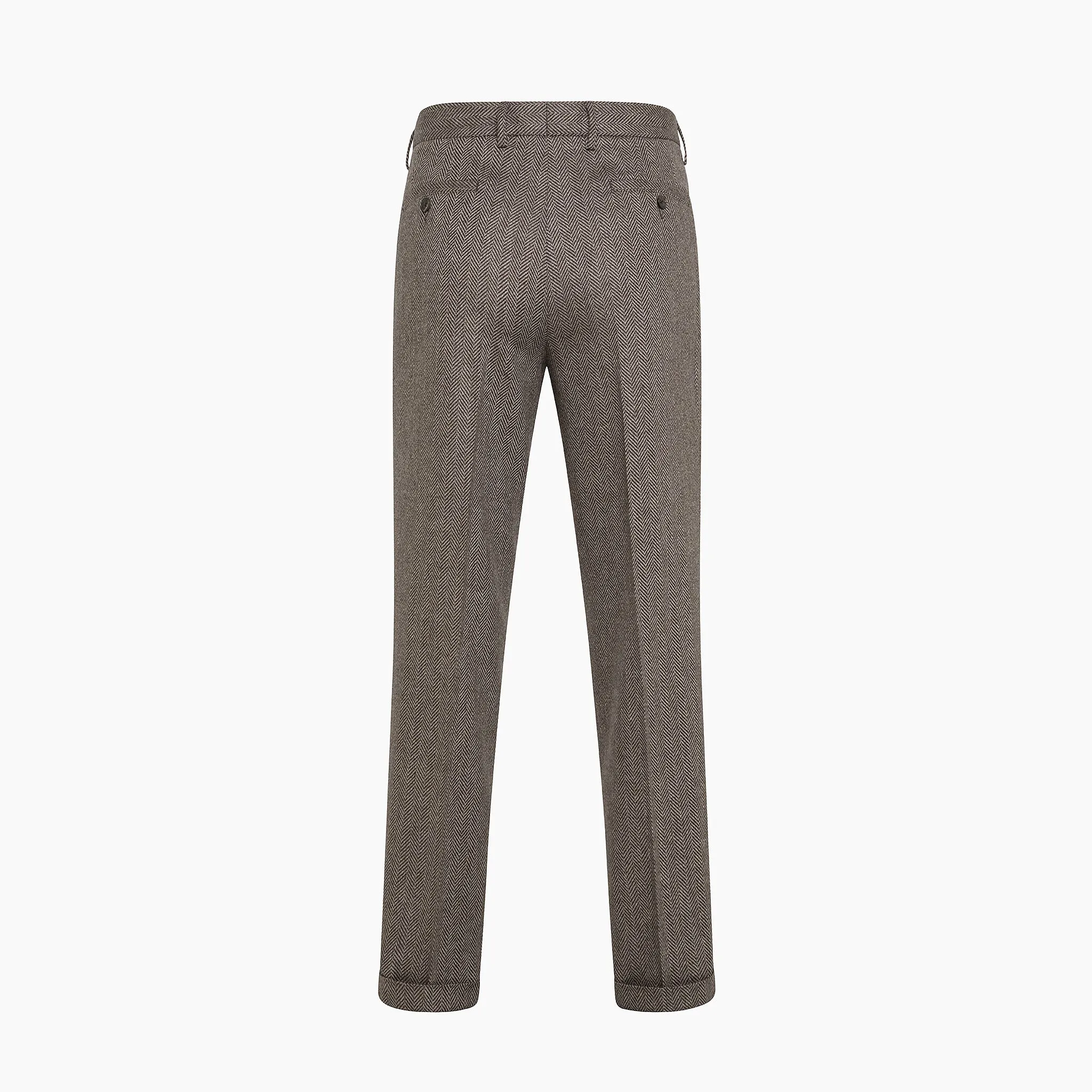 Alain Pleated Chino in Herringbone Archivio wool