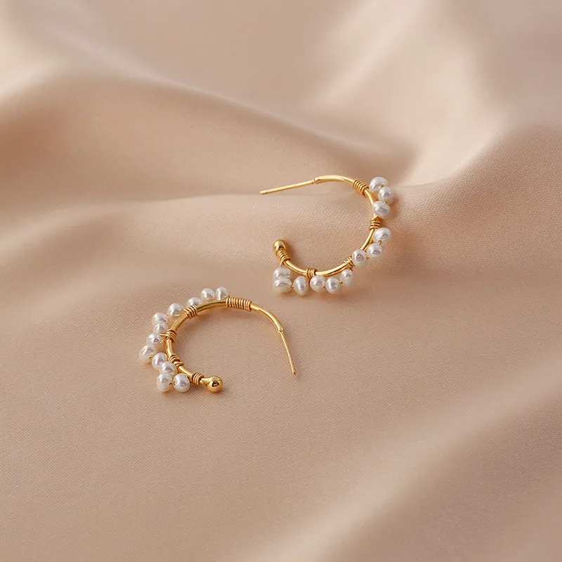 Alicia Bonnie Blanche Gold White Pearls Drop Earrings