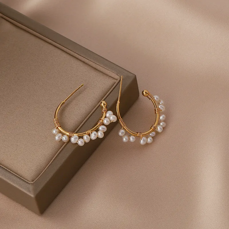 Alicia Bonnie Blanche Gold White Pearls Drop Earrings