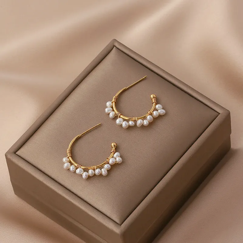 Alicia Bonnie Blanche Gold White Pearls Drop Earrings