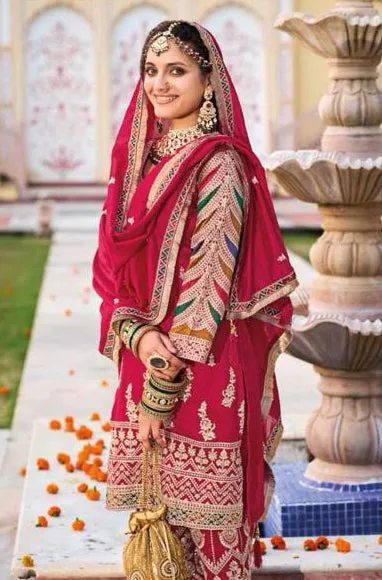 Amazing Pink Color Silk Embroidery Palazzo Suits Kurti With Dupatta