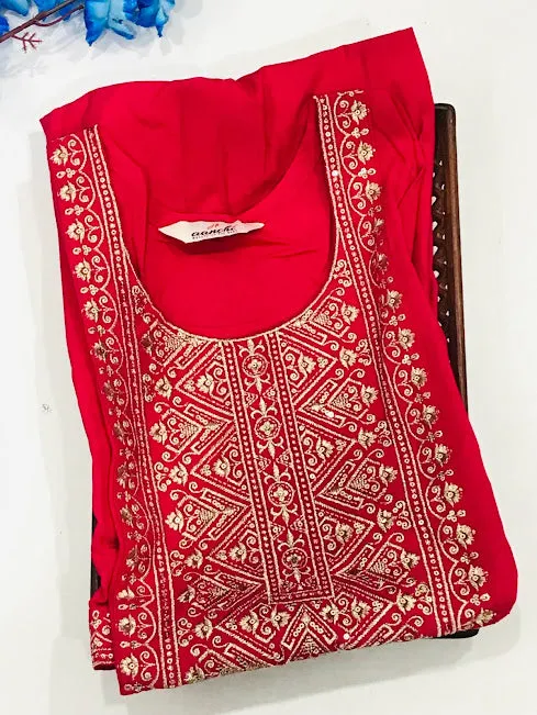 Amazing Red Color Embroidery Work Kurti For Women