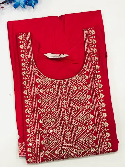 Amazing Red Color Embroidery Work Kurti For Women