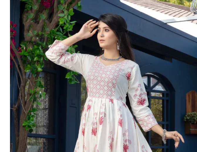 Appealing Pink Floral Cambric Printed Cotton Gown