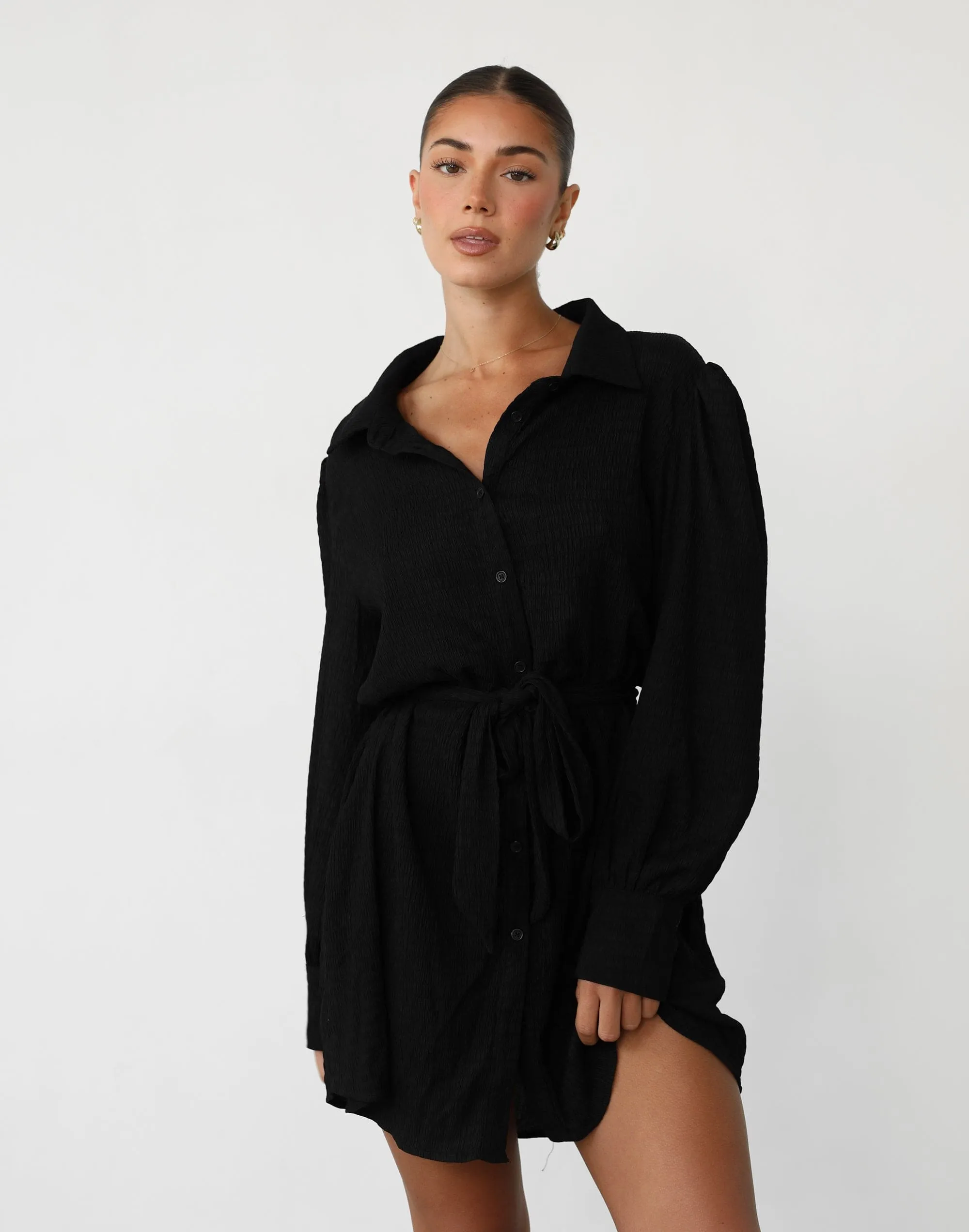 Atarah Long Sleeve Mini Dress (Black)