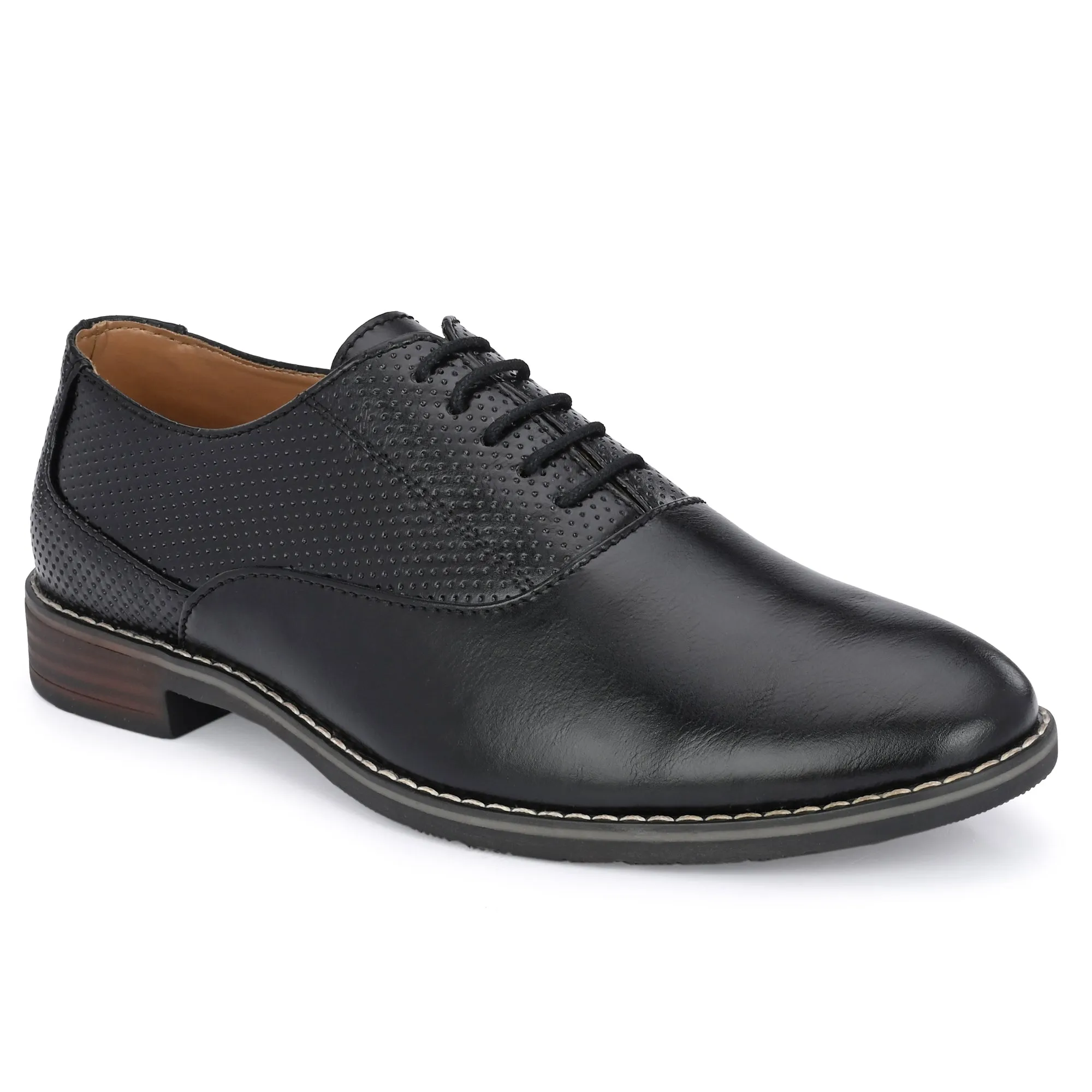 Attitudist Unisex Handcrafted Oxford Black Formal Laceup Derby Shoes With Dotted Texture