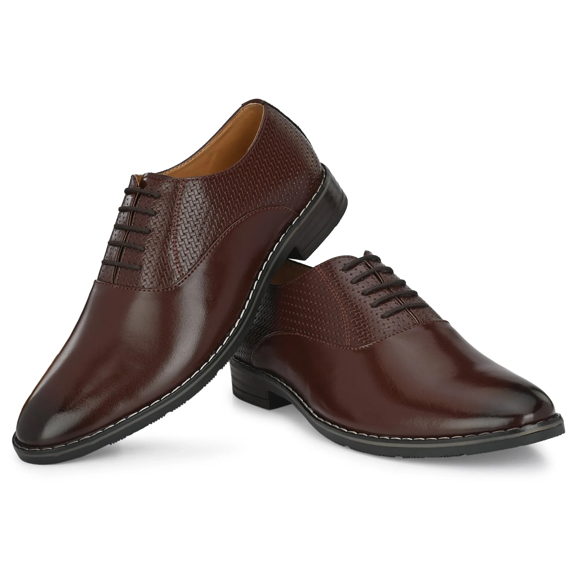 Attitudist Unisex Handcrafted Oxford Glossy Brown Laceup Derby Shoes With Semi Chatai Design