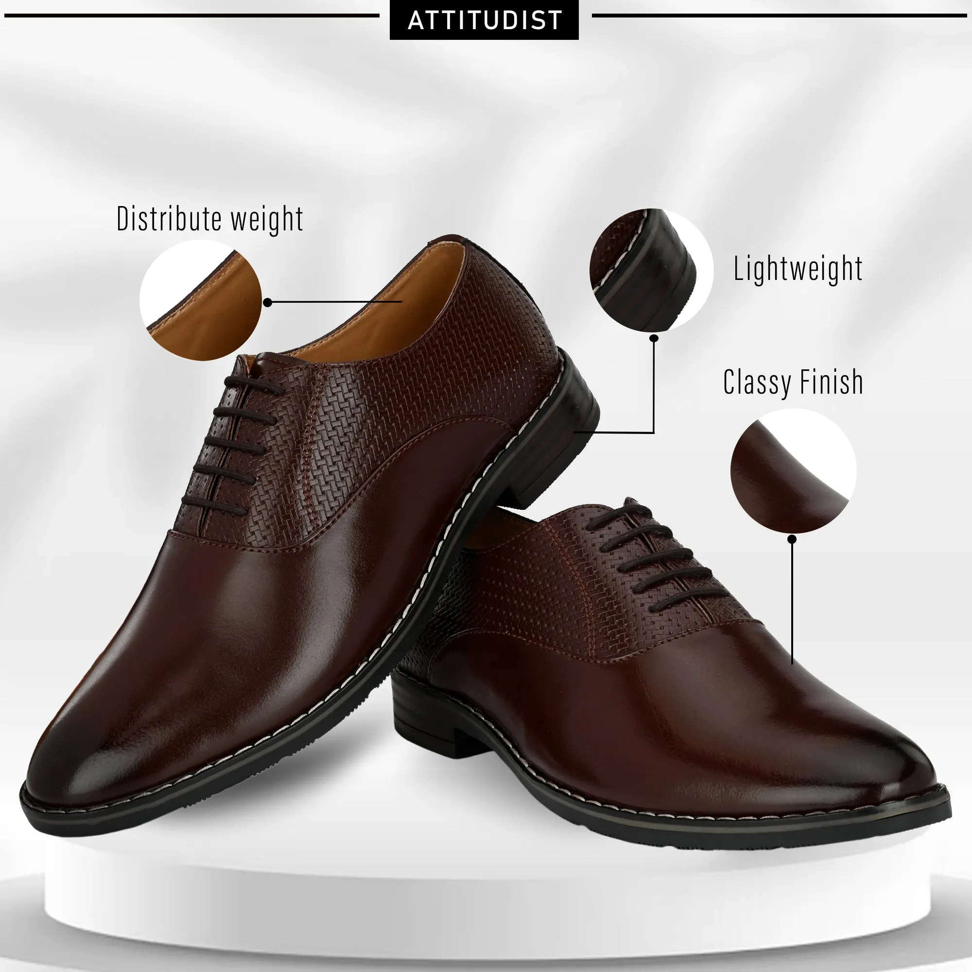 Attitudist Unisex Handcrafted Oxford Glossy Brown Laceup Derby Shoes With Semi Chatai Design