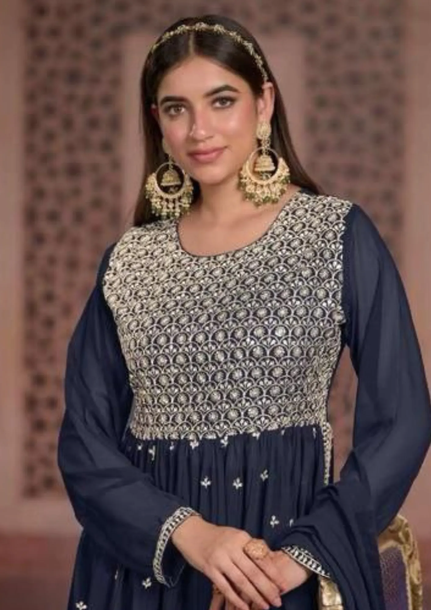 Beautiful Navy blue Georgette Embroidery Designer Palazzo Suits For Women