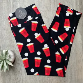 Beer Pong Red Cup Capri Leggings - Fun Party Game Inspired Legwear