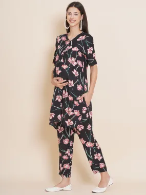 Black Floral Maternity Kurta