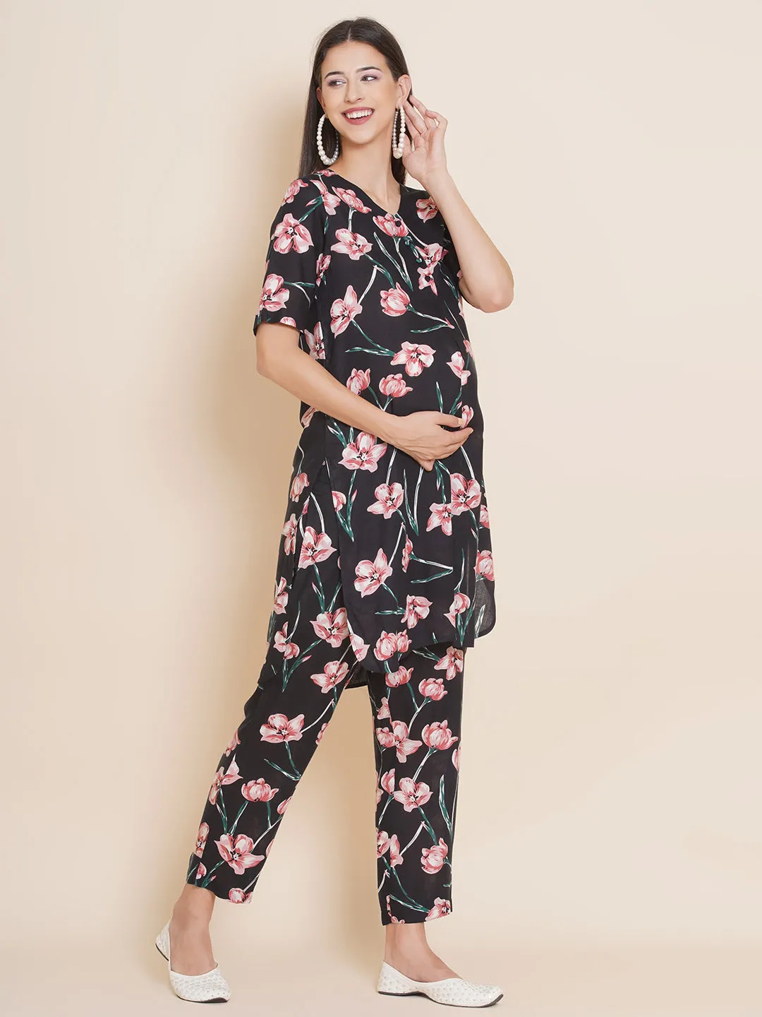 Black Maternity Kurta with Palazzo Set