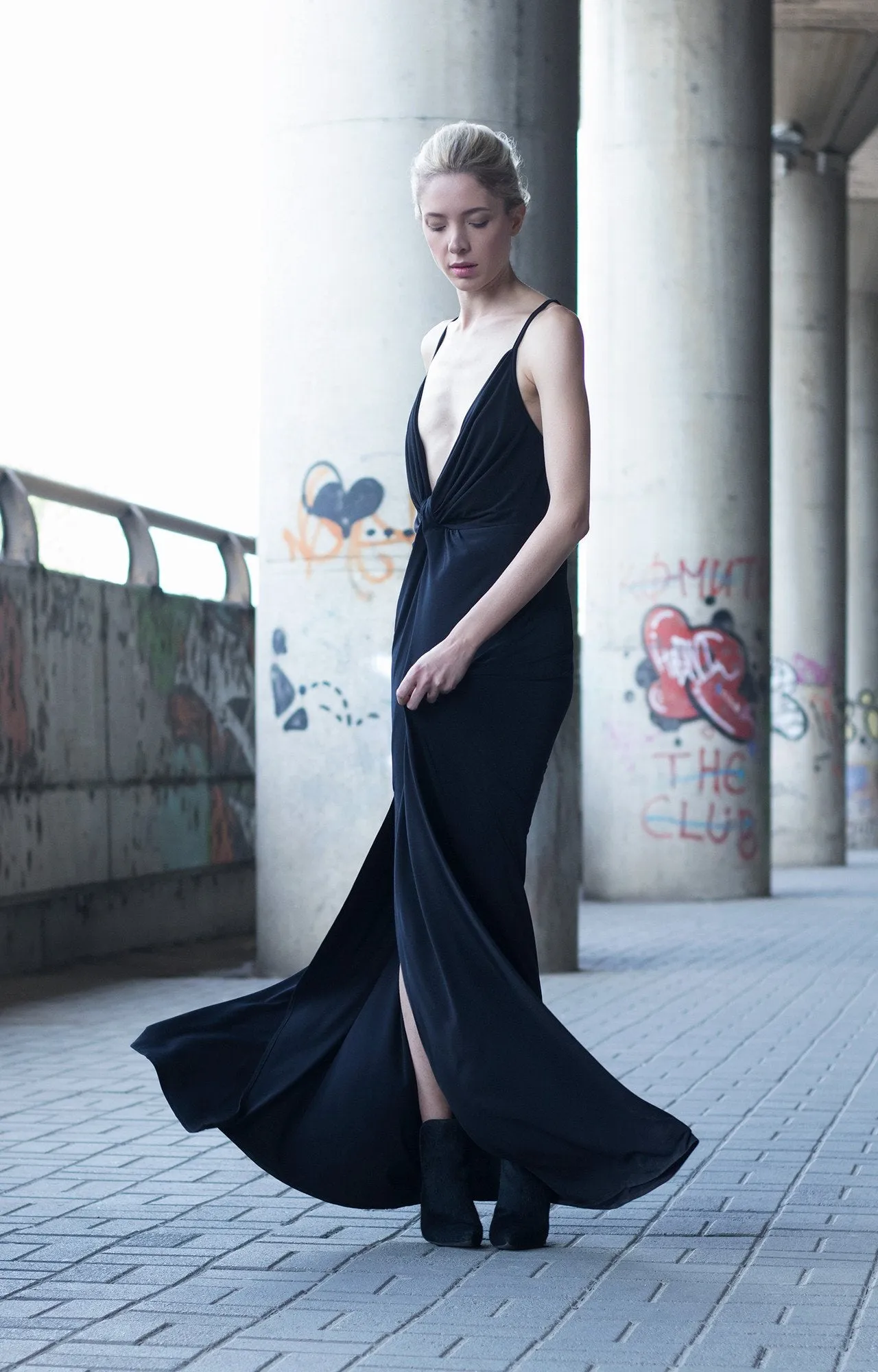 Black Plunging Neckline Dress