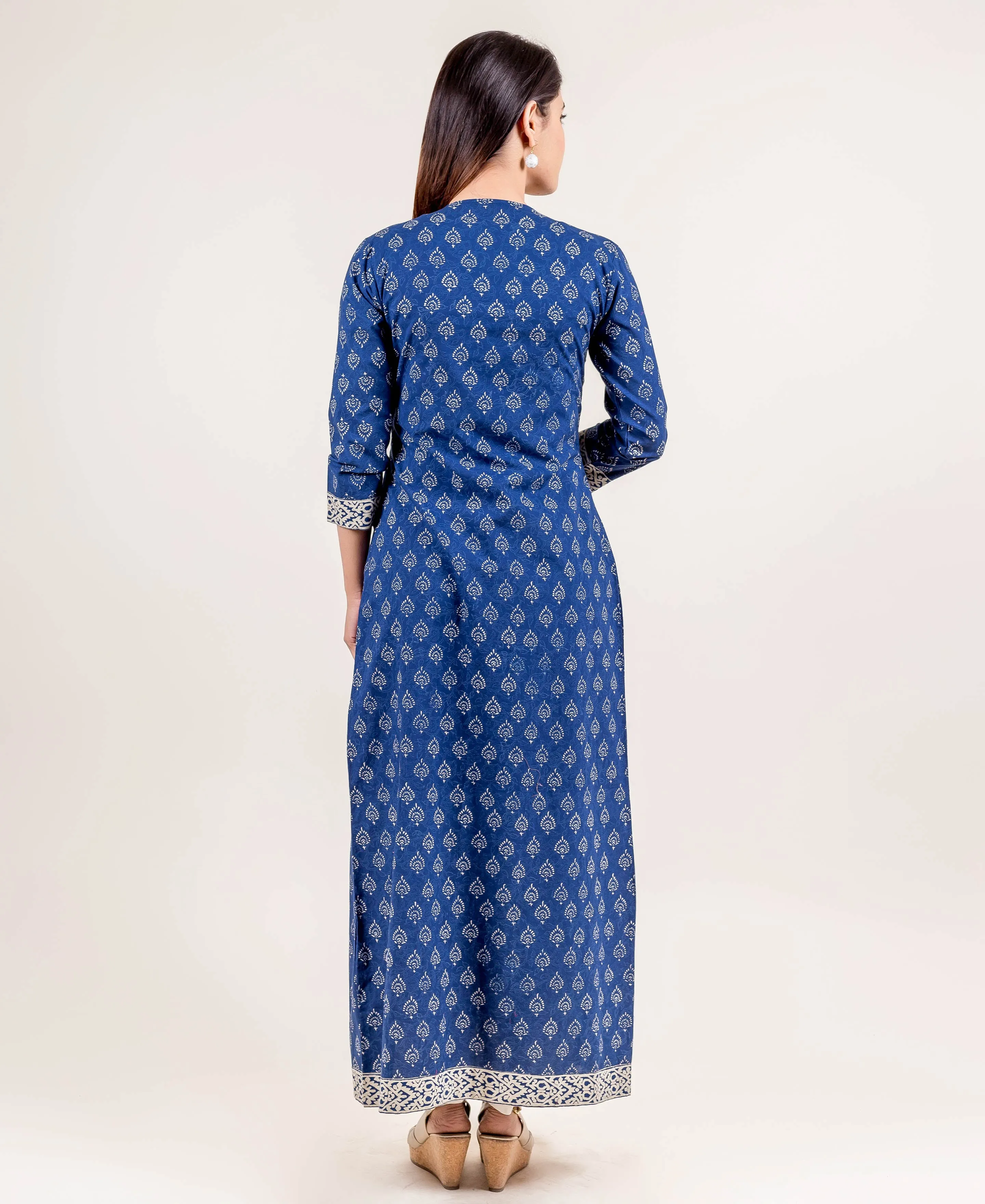 Blue Hand Block Printed Indo Western Dress