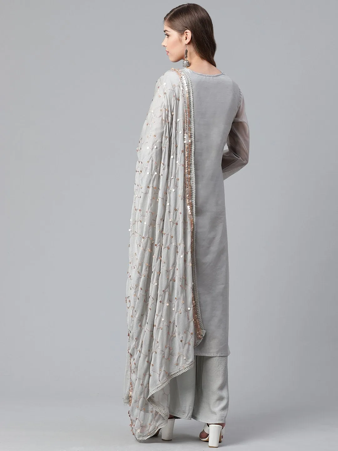 Chandni- The Grey and Silver Kurta and Palazzos Set