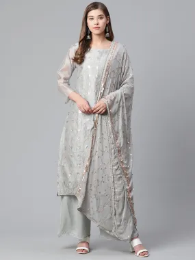 Chandni- The Grey and Silver Kurta and Palazzos Set