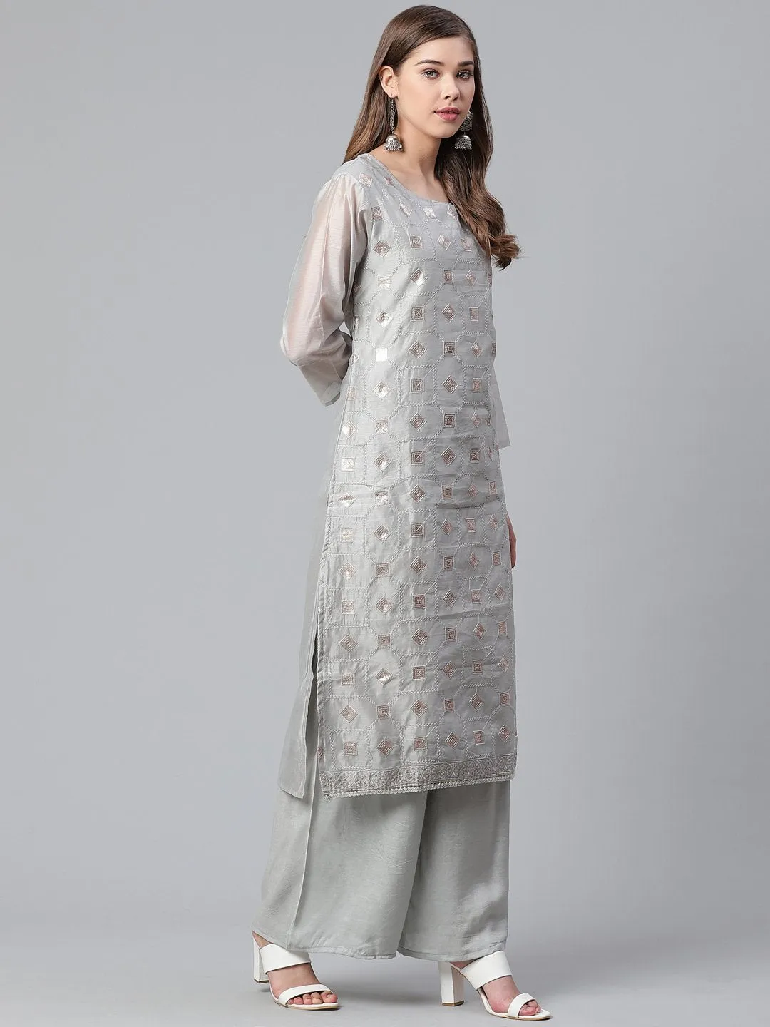 Chandni- The Grey and Silver Kurta and Palazzos Set