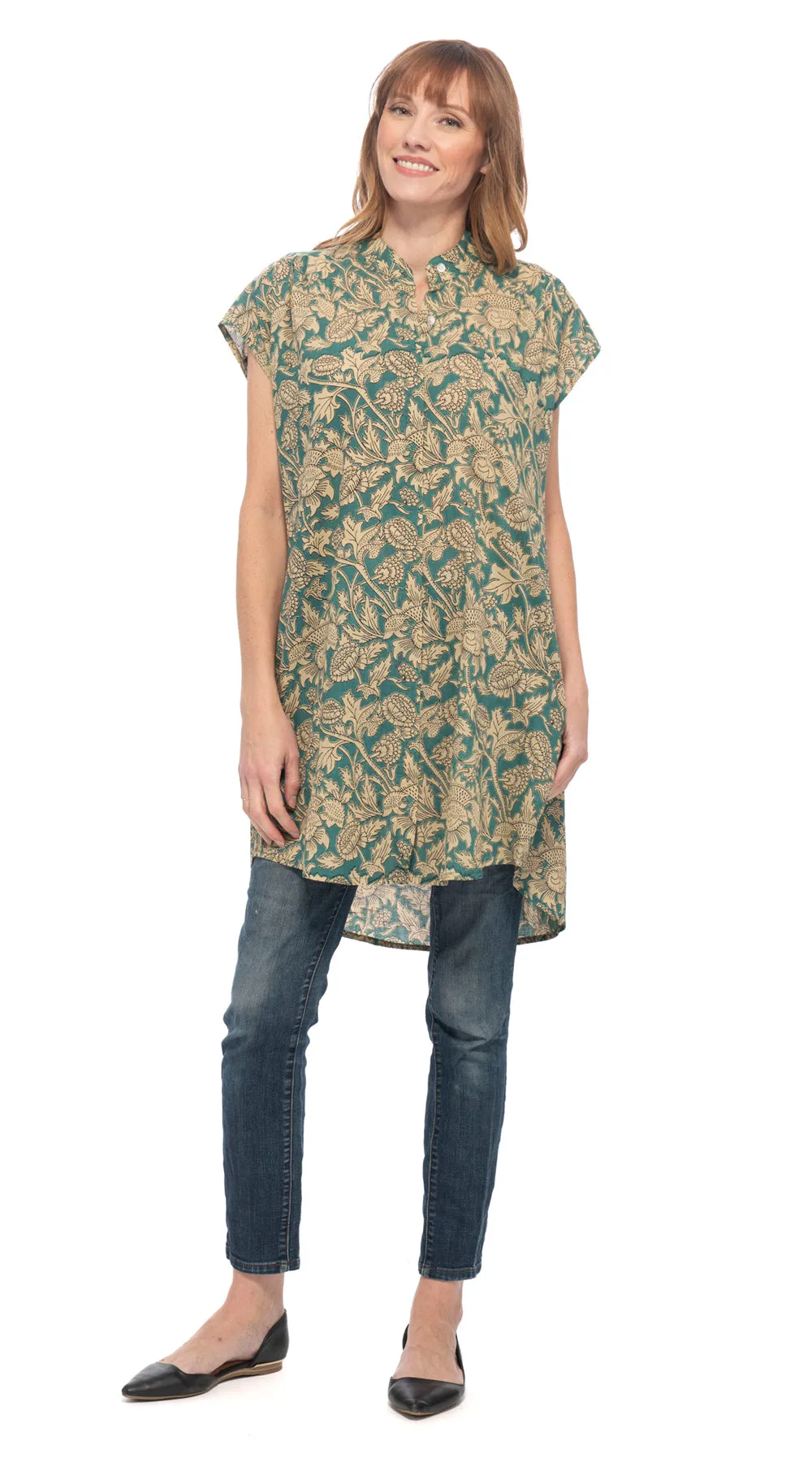 Chelsea Tunic - aqua blockprint - org.cotton