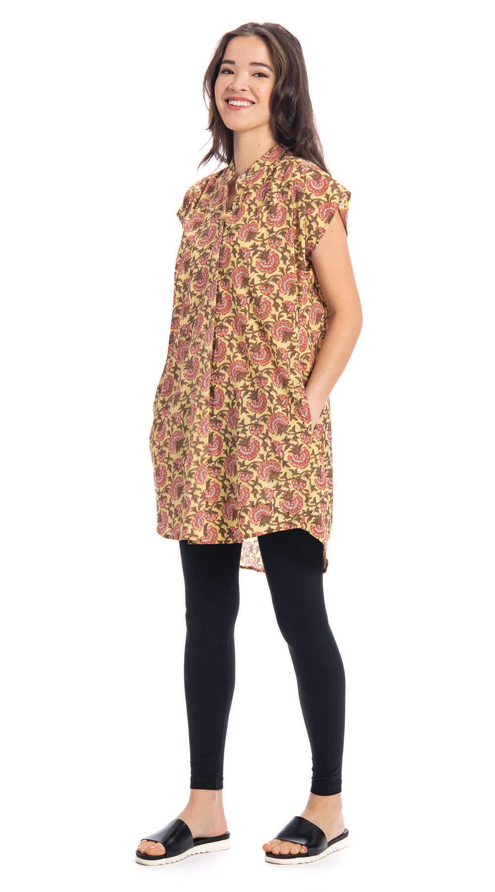 Chelsea Tunic - yellow blockprint - org.cotton